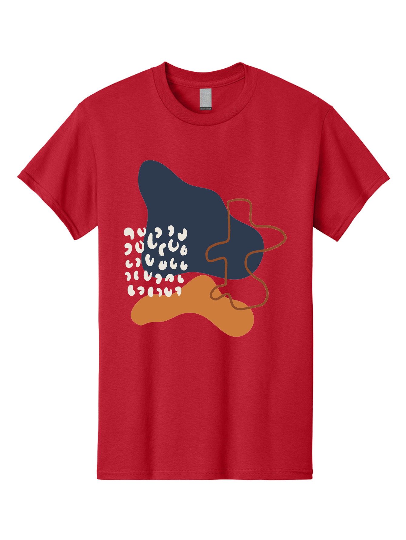 Abstract-Shapes-4 Men'S Graphic Tee, 100% Cotton, Comfortable Casual Summer Wear, Machine Washable, Abstract Art, Modern Design, Unique Shapes, Navy Blue Shape, Orange Blob, White Semicolons, Brown Squiggly Line, Creative Expression, - Aaa356 11