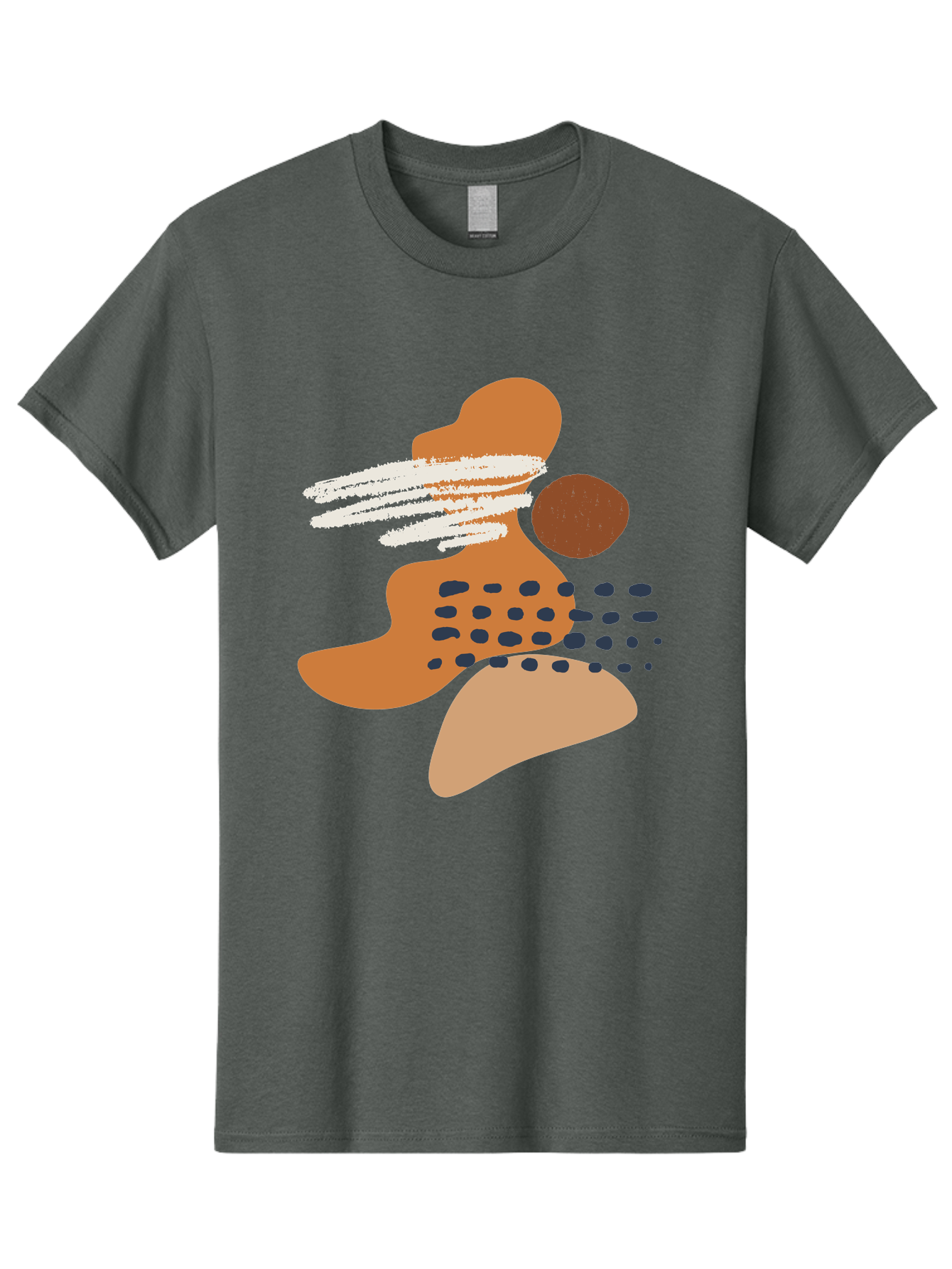 Abstract-Shapes Men'S Graphic Tee, 100% Cotton, Comfortable Casual Summer Wear, Machine Washable, Abstract Art, Modern Design, Geometric Shapes, Orange And Brown Hues, White Streaks, Black Dots, Artistic Expression, Contemporary Style - Aaa357 13