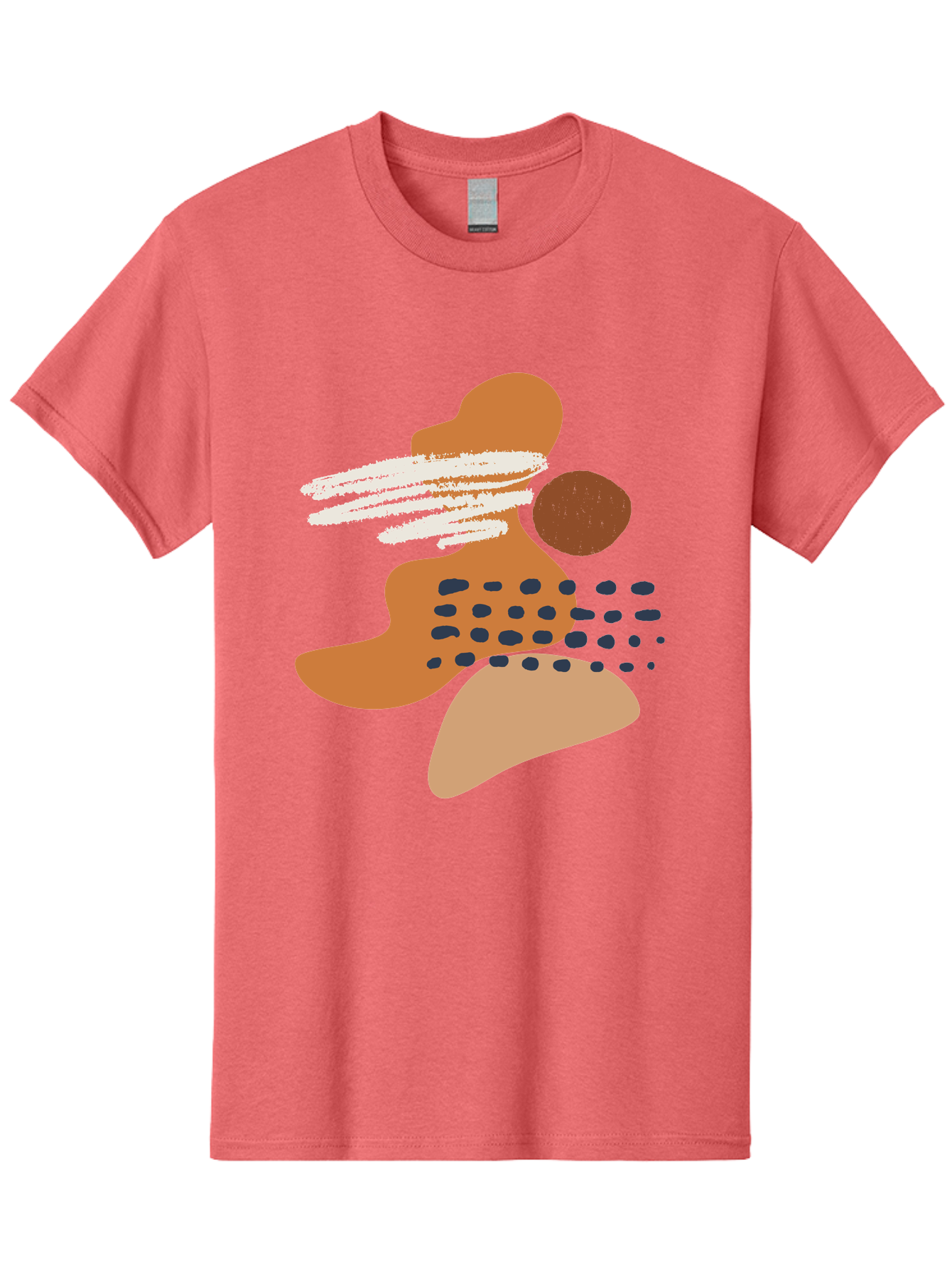 Abstract-Shapes Men'S Graphic Tee, 100% Cotton, Comfortable Casual Summer Wear, Machine Washable, Abstract Art, Modern Design, Geometric Shapes, Orange And Brown Hues, White Streaks, Black Dots, Artistic Expression, Contemporary Style - Aaa357 17