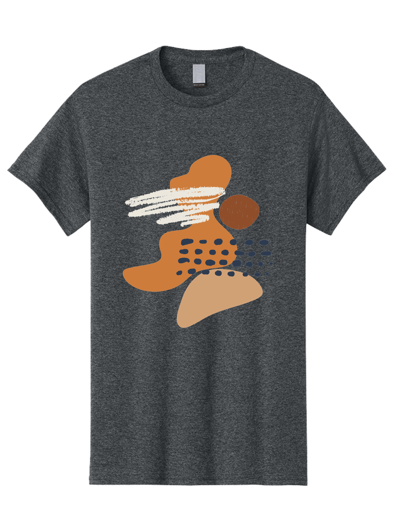 Abstract-Shapes Men'S Graphic Tee, 100% Cotton, Comfortable Casual Summer Wear, Machine Washable, Abstract Art, Modern Design, Geometric Shapes, Orange And Brown Hues, White Streaks, Black Dots, Artistic Expression, Contemporary Style - Aaa357 29