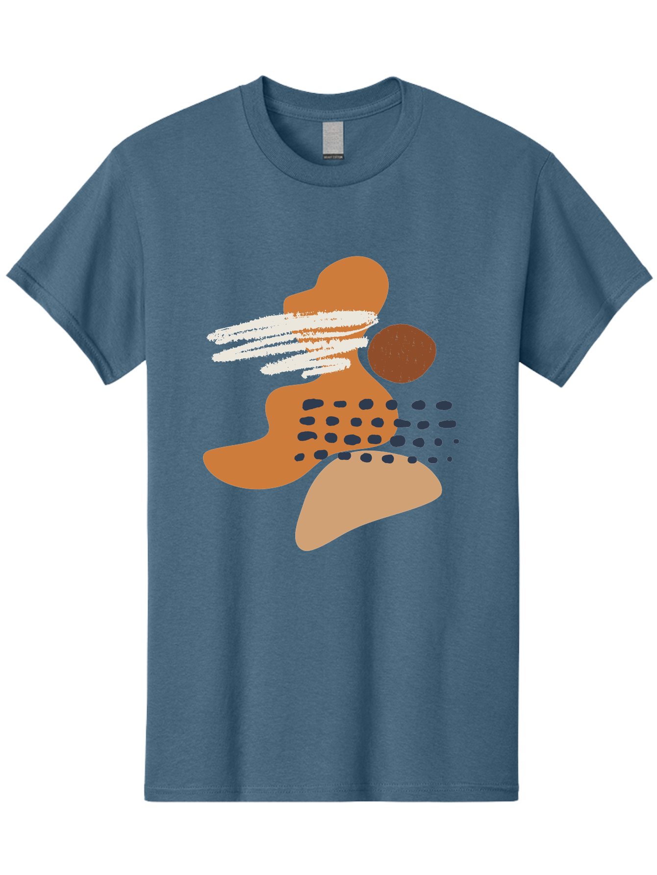 Abstract-Shapes Men'S Graphic Tee, 100% Cotton, Comfortable Casual Summer Wear, Machine Washable, Abstract Art, Modern Design, Geometric Shapes, Orange And Brown Hues, White Streaks, Black Dots, Artistic Expression, Contemporary Style - Aaa357 11