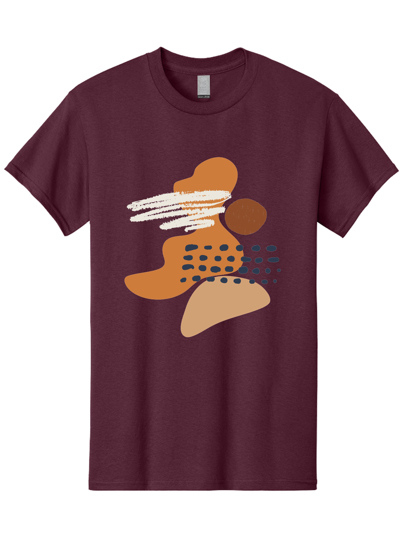 Abstract-Shapes Men'S Graphic Tee, 100% Cotton, Comfortable Casual Summer Wear, Machine Washable, Abstract Art, Modern Design, Geometric Shapes, Orange And Brown Hues, White Streaks, Black Dots, Artistic Expression, Contemporary Style - Aaa357 5