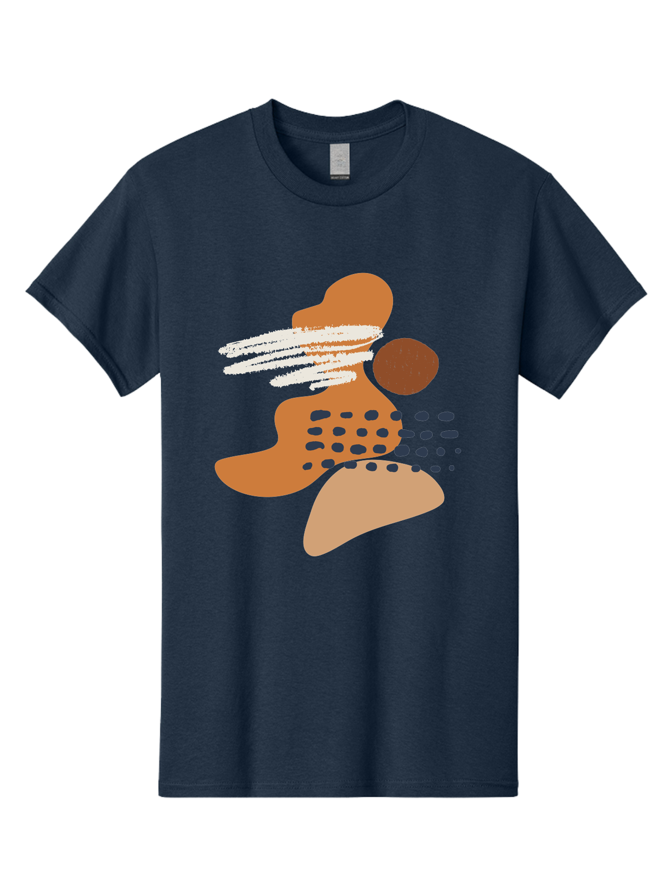 Abstract-Shapes Men'S Graphic Tee, 100% Cotton, Comfortable Casual Summer Wear, Machine Washable, Abstract Art, Modern Design, Geometric Shapes, Orange And Brown Hues, White Streaks, Black Dots, Artistic Expression, Contemporary Style - Aaa357 1