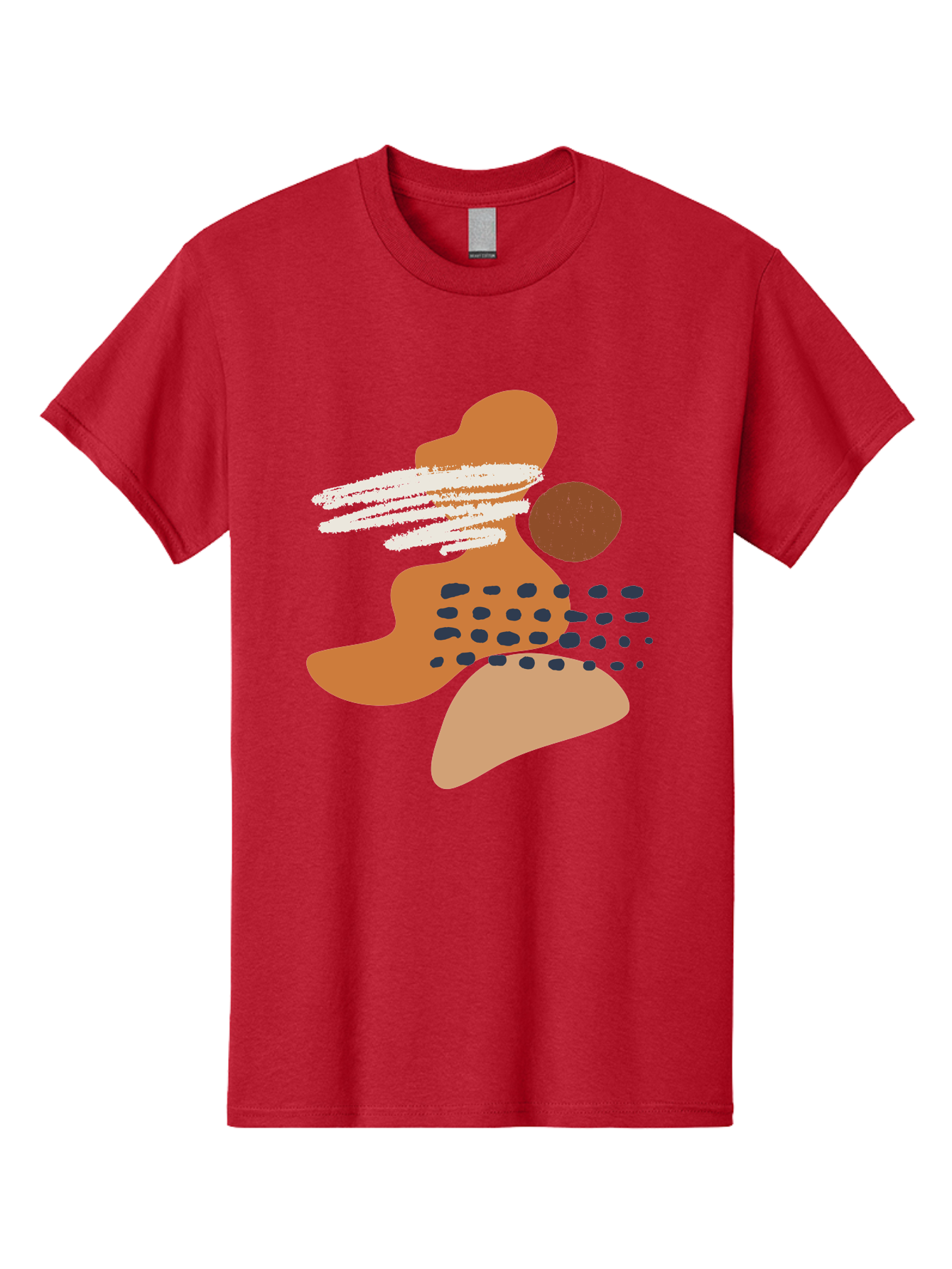 Abstract-Shapes Men'S Graphic Tee, 100% Cotton, Comfortable Casual Summer Wear, Machine Washable, Abstract Art, Modern Design, Geometric Shapes, Orange And Brown Hues, White Streaks, Black Dots, Artistic Expression, Contemporary Style - Aaa357 23