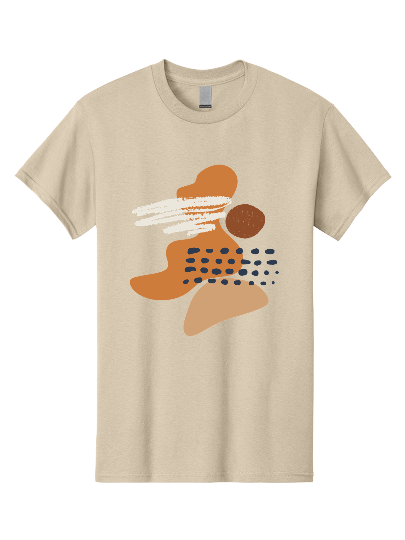 Abstract-Shapes Men'S Graphic Tee, 100% Cotton, Comfortable Casual Summer Wear, Machine Washable, Abstract Art, Modern Design, Geometric Shapes, Orange And Brown Hues, White Streaks, Black Dots, Artistic Expression, Contemporary Style - Aaa357 21