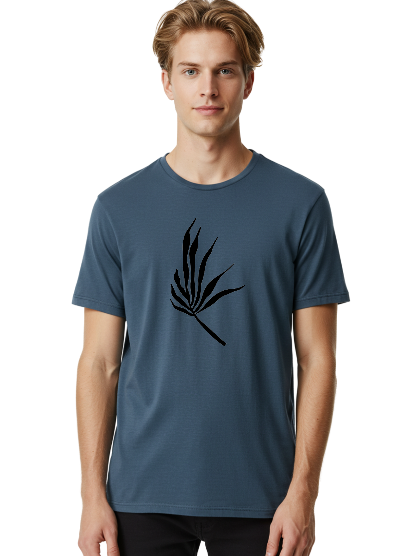 Bamboo Men'S Graphic Tee, 100% Cotton, Comfortable Casual Summer Wear, Machine Washable, Bamboo, Black Silhouette, Minimalist Design, Simple Shapes, Modern Art, Graphic Illustration, Leafy Stems, Contemporary Style, Abstract Form - Aaa360 12