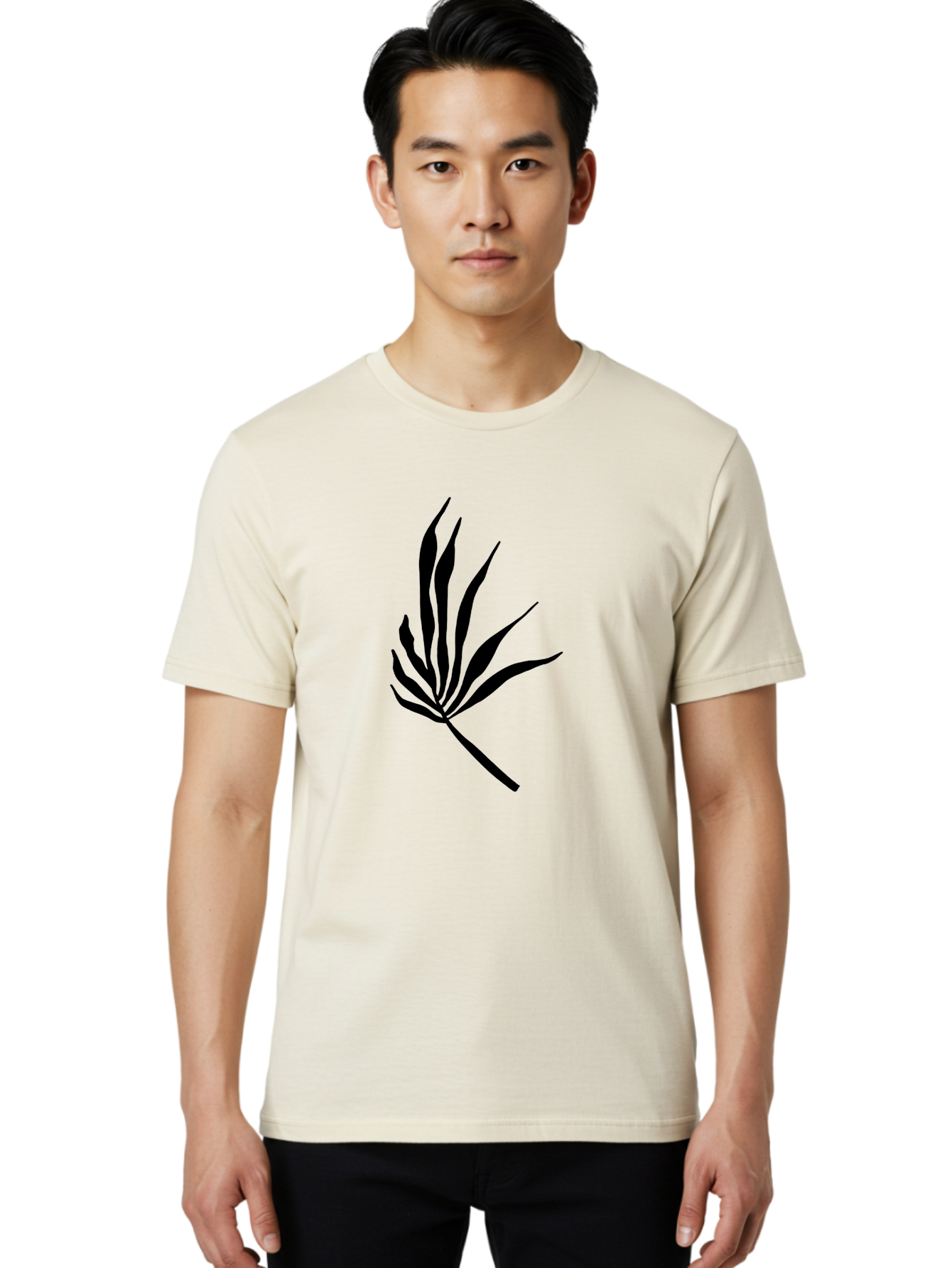 Bamboo Men'S Graphic Tee, 100% Cotton, Comfortable Casual Summer Wear, Machine Washable, Bamboo, Black Silhouette, Minimalist Design, Simple Shapes, Modern Art, Graphic Illustration, Leafy Stems, Contemporary Style, Abstract Form - Aaa360 30