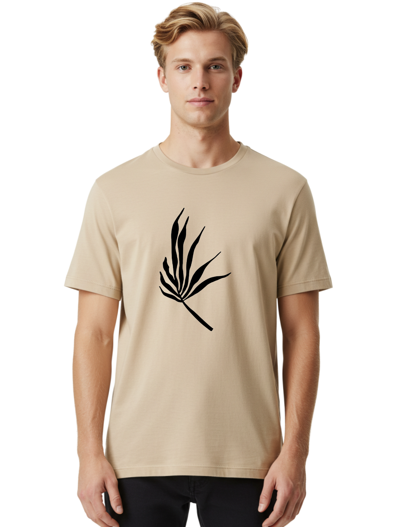 Bamboo Men'S Graphic Tee, 100% Cotton, Comfortable Casual Summer Wear, Machine Washable, Bamboo, Black Silhouette, Minimalist Design, Simple Shapes, Modern Art, Graphic Illustration, Leafy Stems, Contemporary Style, Abstract Form - Aaa360 6
