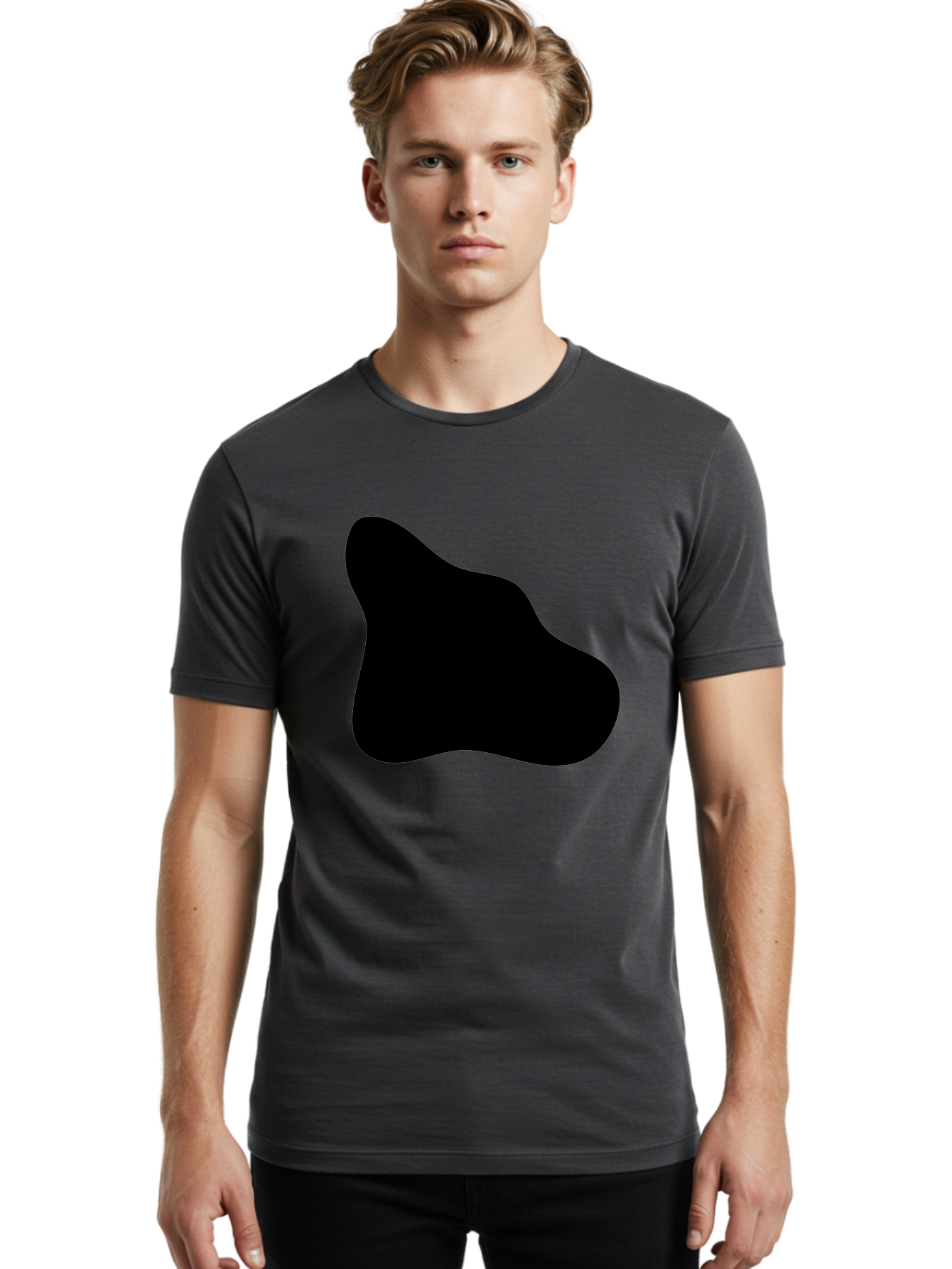 Black-Blob-2 Men'S Graphic Tee, 100% Cotton, Comfortable Casual Summer Wear, Machine Washable, Abstract Shape, Black Silhouette, Irregular Form, Modern Design, Graphic Element, Minimalist Art, Contemporary Style - Aaa365 12