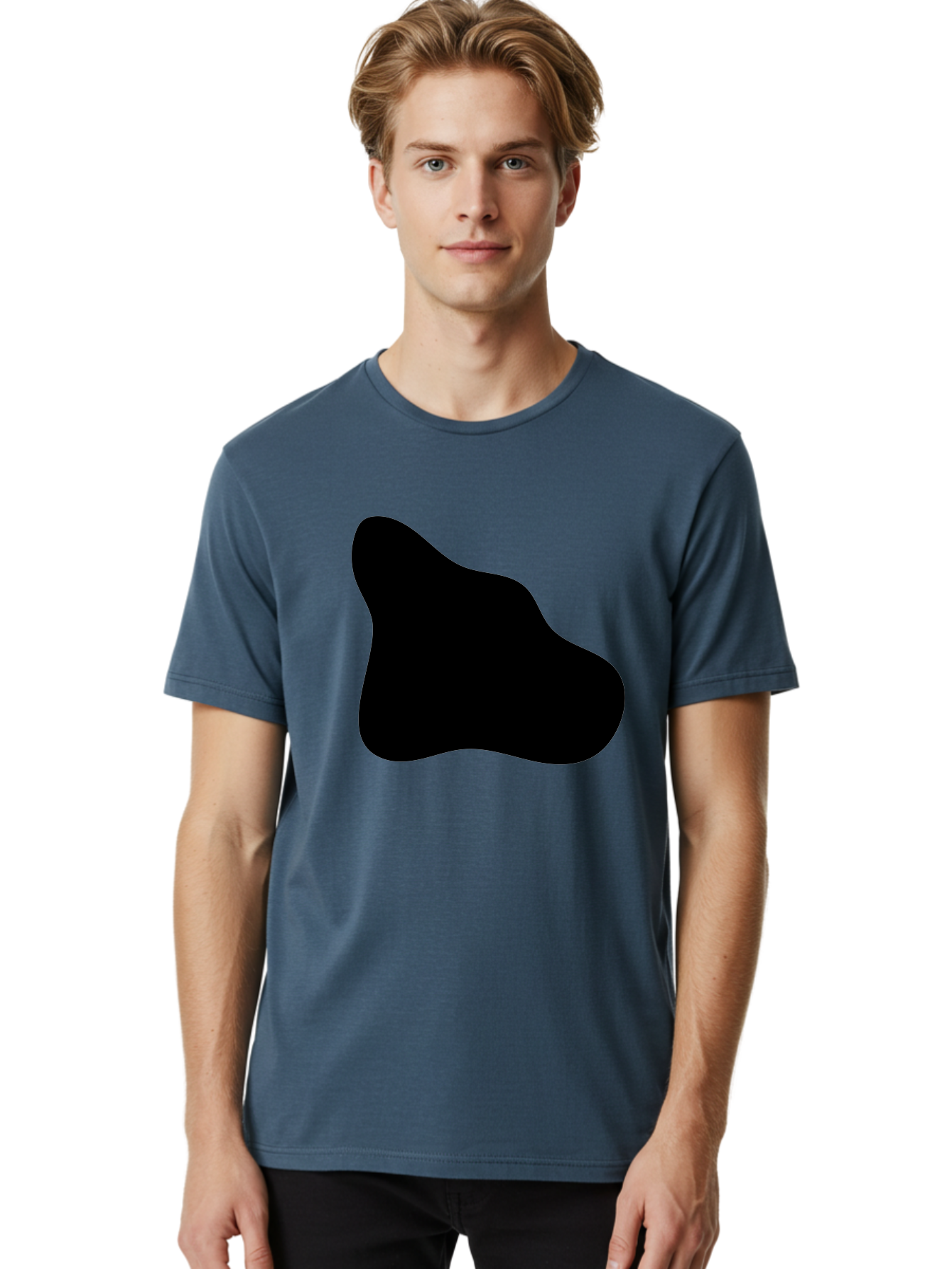 Black-Blob-2 Men'S Graphic Tee, 100% Cotton, Comfortable Casual Summer Wear, Machine Washable, Abstract Shape, Black Silhouette, Irregular Form, Modern Design, Graphic Element, Minimalist Art, Contemporary Style - Aaa365 2