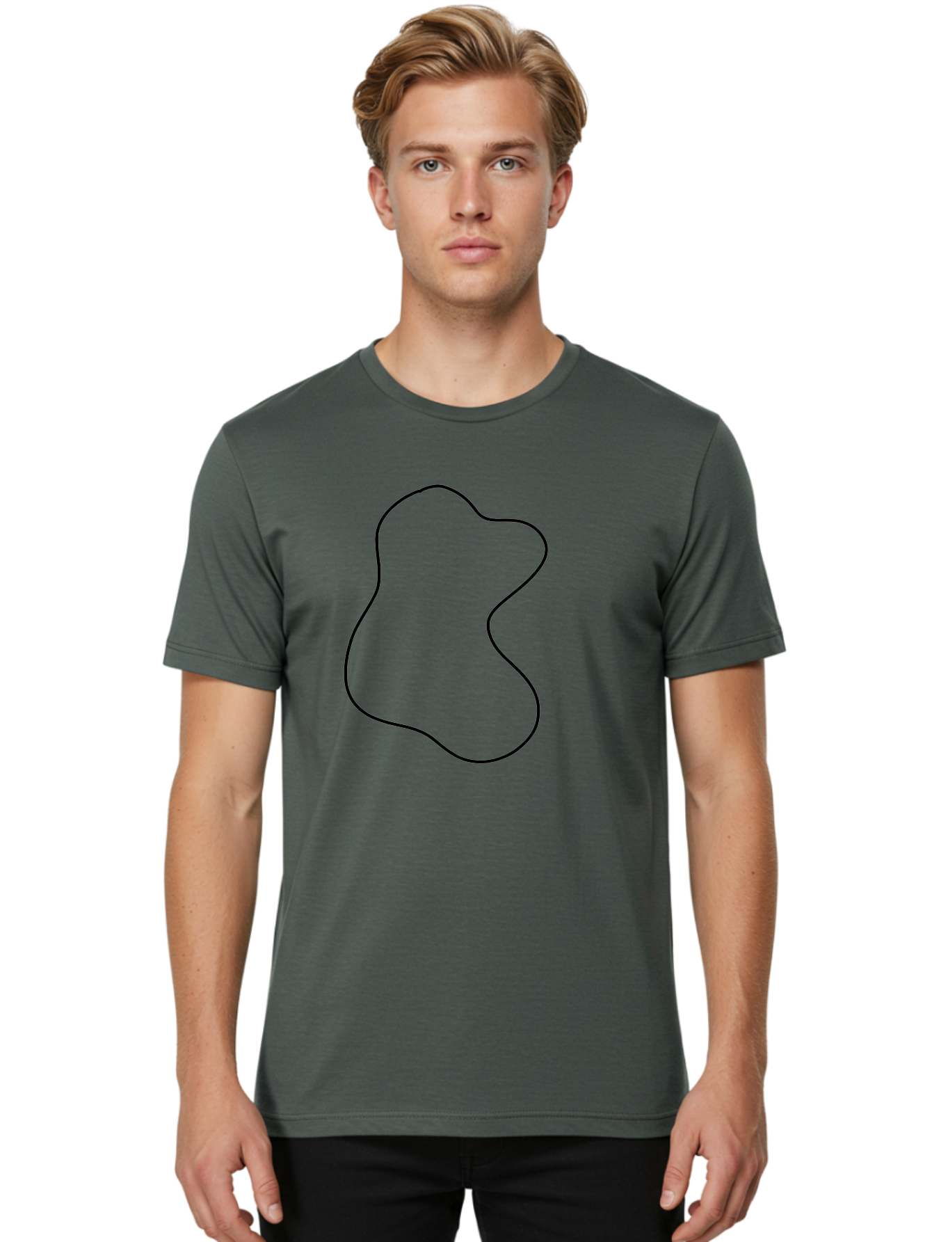 Black-Outline-Shape Men'S Graphic Tee, 100% Cotton, Comfortable Casual Summer Wear, Machine Washable, Abstract Shape, Black Outline, Modern Design, Minimalist Art, Simple Graphics, Contemporary Style, Fluid Form - Aaa387 4