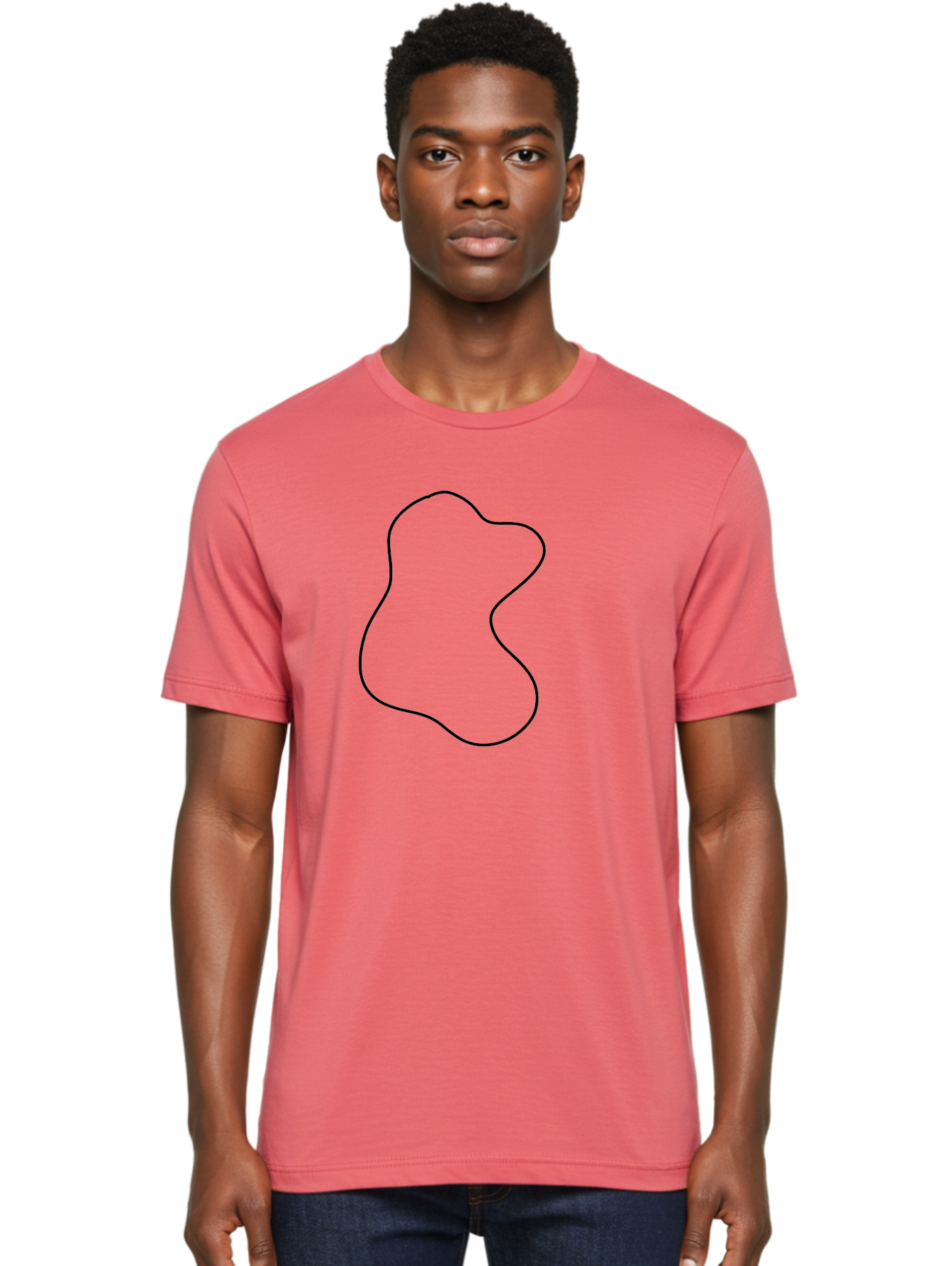 Black-Outline-Shape Men'S Graphic Tee, 100% Cotton, Comfortable Casual Summer Wear, Machine Washable, Abstract Shape, Black Outline, Modern Design, Minimalist Art, Simple Graphics, Contemporary Style, Fluid Form - Aaa387 30