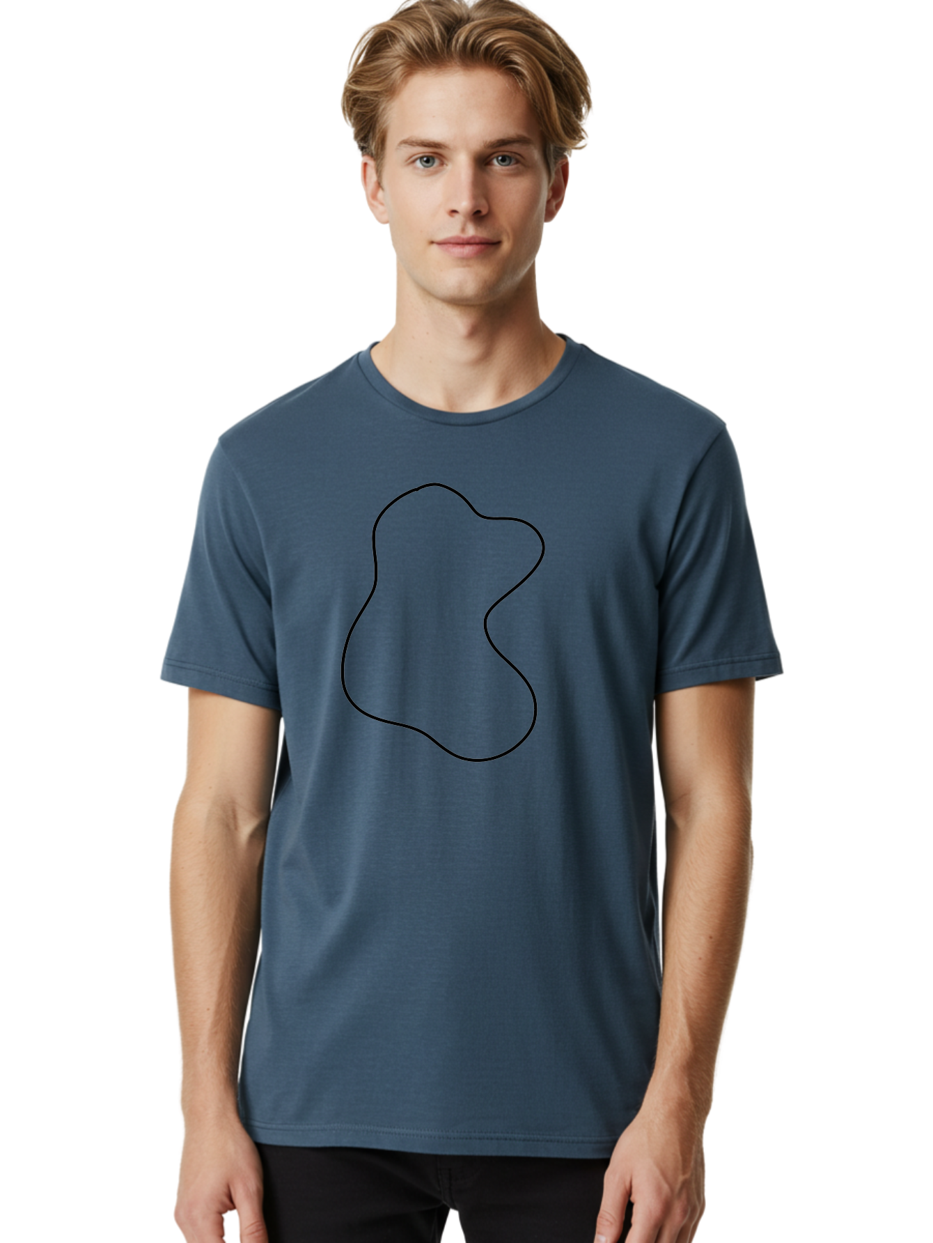 Black-Outline-Shape Men'S Graphic Tee, 100% Cotton, Comfortable Casual Summer Wear, Machine Washable, Abstract Shape, Black Outline, Modern Design, Minimalist Art, Simple Graphics, Contemporary Style, Fluid Form - Aaa387 28