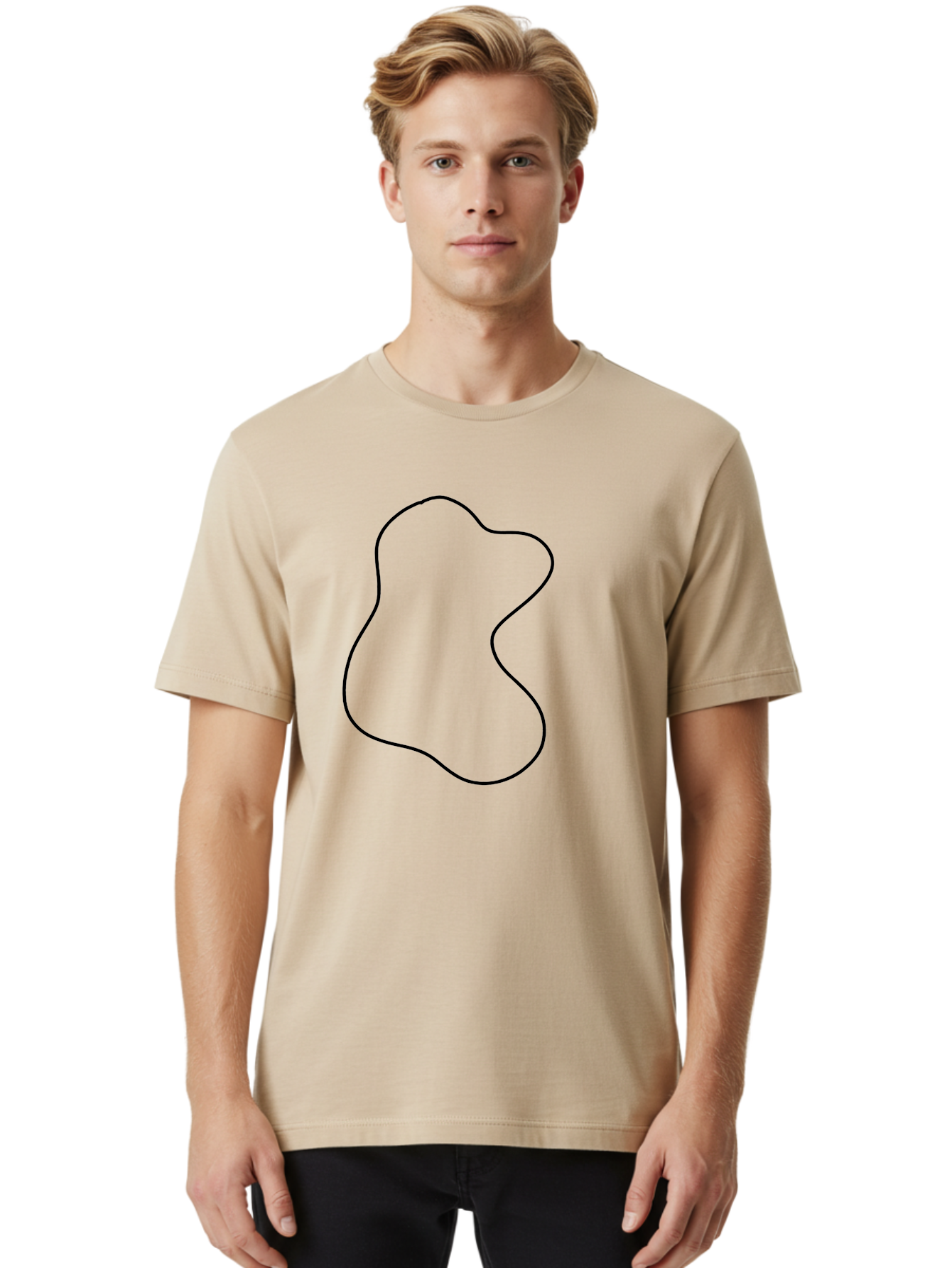 Black-Outline-Shape Men'S Graphic Tee, 100% Cotton, Comfortable Casual Summer Wear, Machine Washable, Abstract Shape, Black Outline, Modern Design, Minimalist Art, Simple Graphics, Contemporary Style, Fluid Form - Aaa387 16