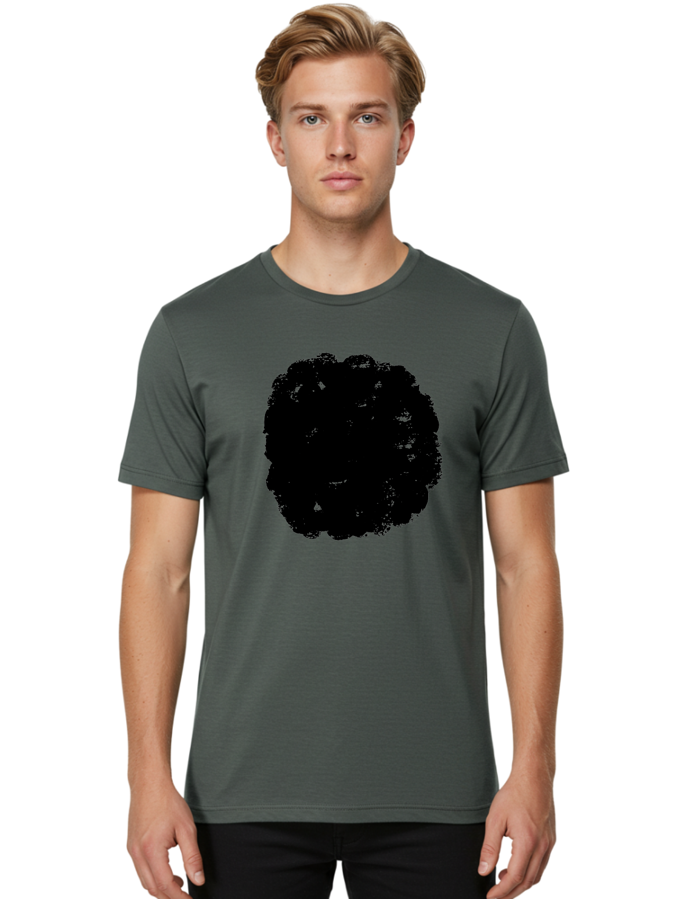 Black-Paint-Splash Men'S Graphic Tee, 100% Cotton, Comfortable Casual Summer Wear, Machine Washable, Abstract Art, Black Shape, Green Background, Digital Illustration, Modern Design, Artistic Expression, Creative Graphics - Aaa388 20