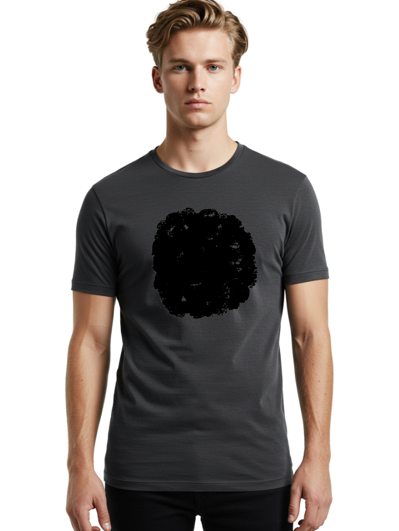 Black-Paint-Splash Men'S Graphic Tee, 100% Cotton, Comfortable Casual Summer Wear, Machine Washable, Abstract Art, Black Shape, Green Background, Digital Illustration, Modern Design, Artistic Expression, Creative Graphics - Aaa388 16
