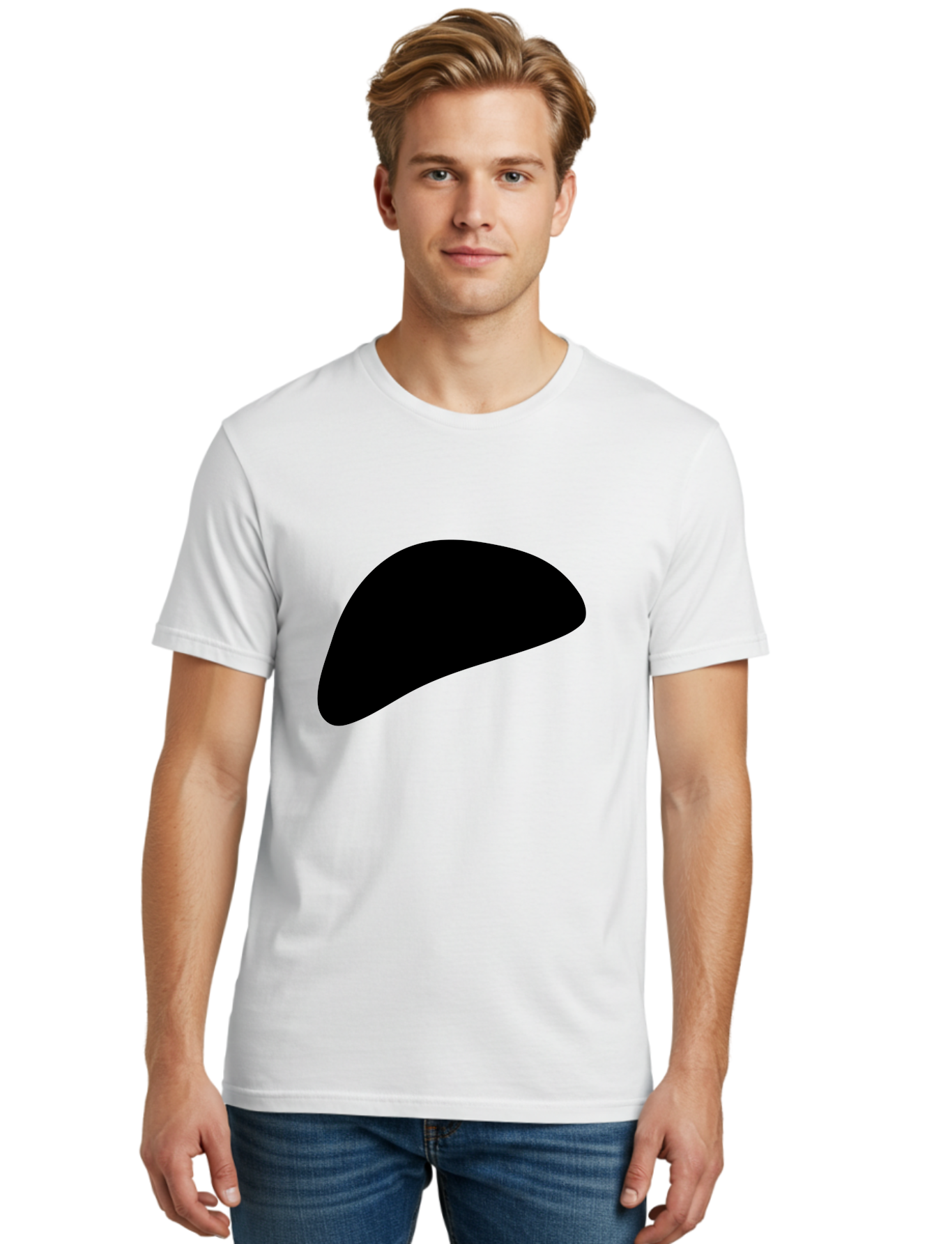 Black-Shape Men'S Graphic Tee, 100% Cotton, Comfortable Casual Summer Wear, Machine Washable, Abstract Black Shape, Minimalist Design, Simple Graphics, Modern Art, Sleek Silhouette, Abstract Shapes - Aaa393 24