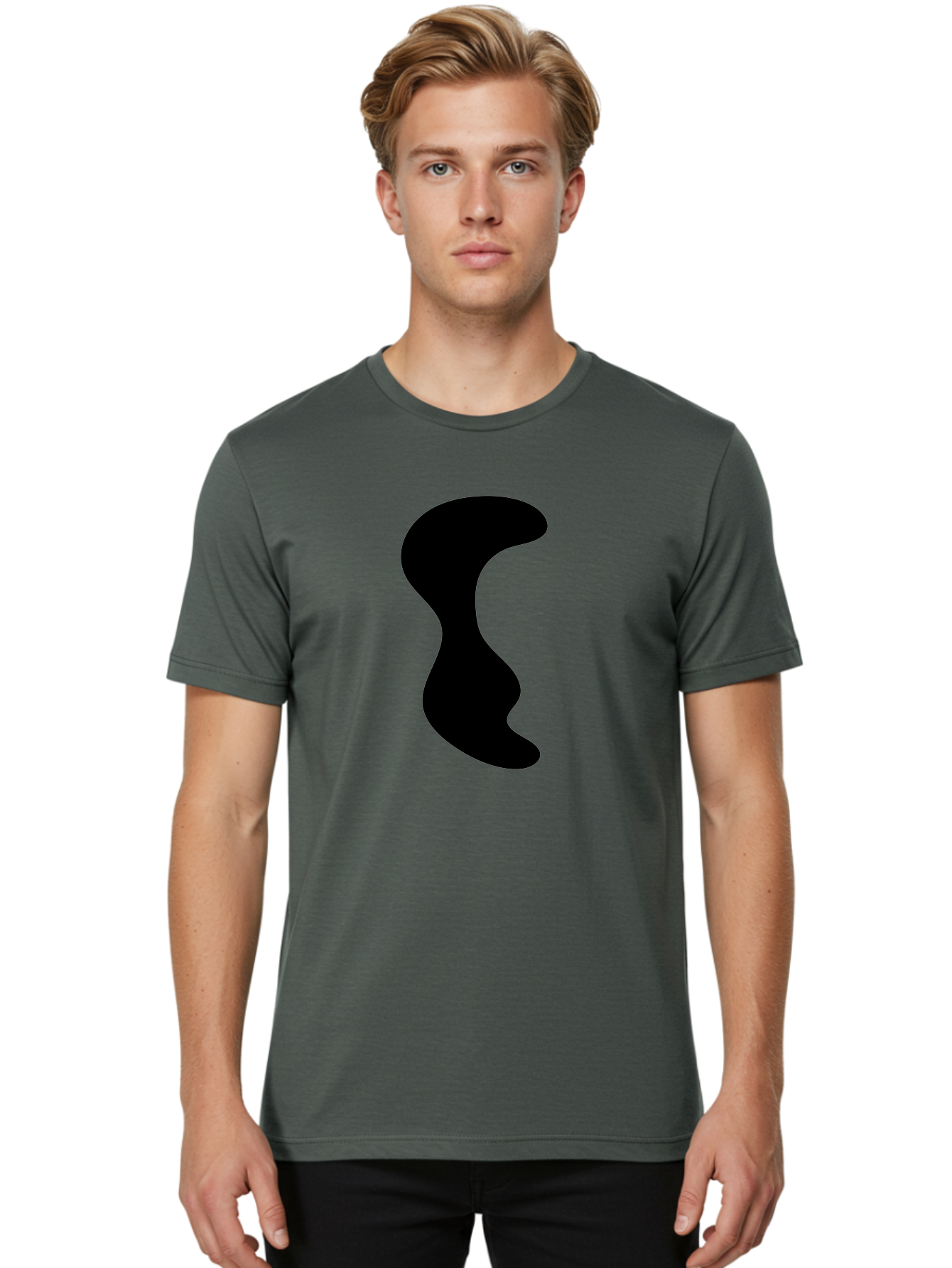 Black-Wavy-Shape Men'S Graphic Tee, 100% Cotton, Comfortable Casual Summer Wear, Machine Washable, Abstract Black Shape, Fluid Design, Modern Art, Sleek Silhouette, Minimalist Graphics, Dynamic Curve - Aaa399 30