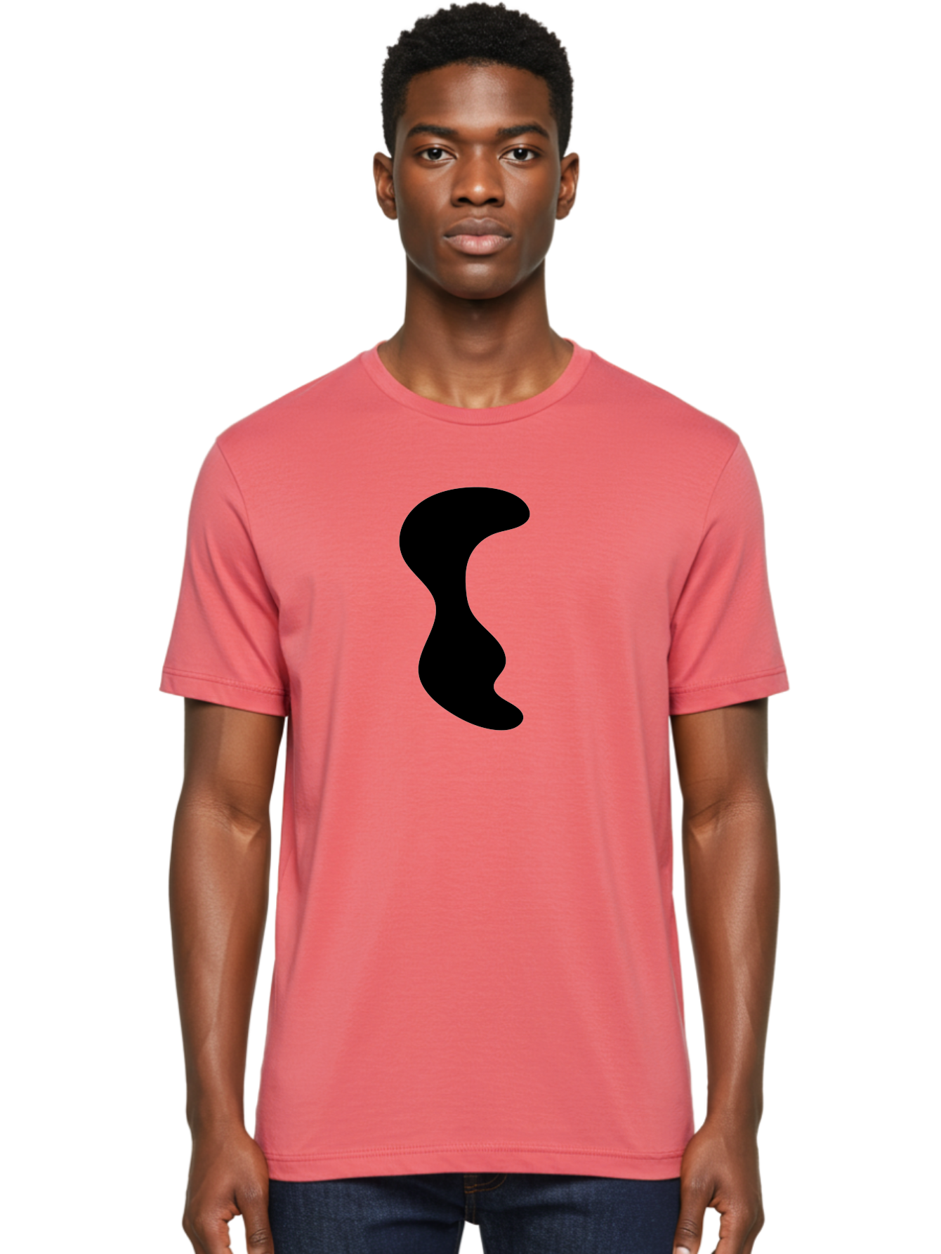 Black-Wavy-Shape Men'S Graphic Tee, 100% Cotton, Comfortable Casual Summer Wear, Machine Washable, Abstract Black Shape, Fluid Design, Modern Art, Sleek Silhouette, Minimalist Graphics, Dynamic Curve - Aaa399 18