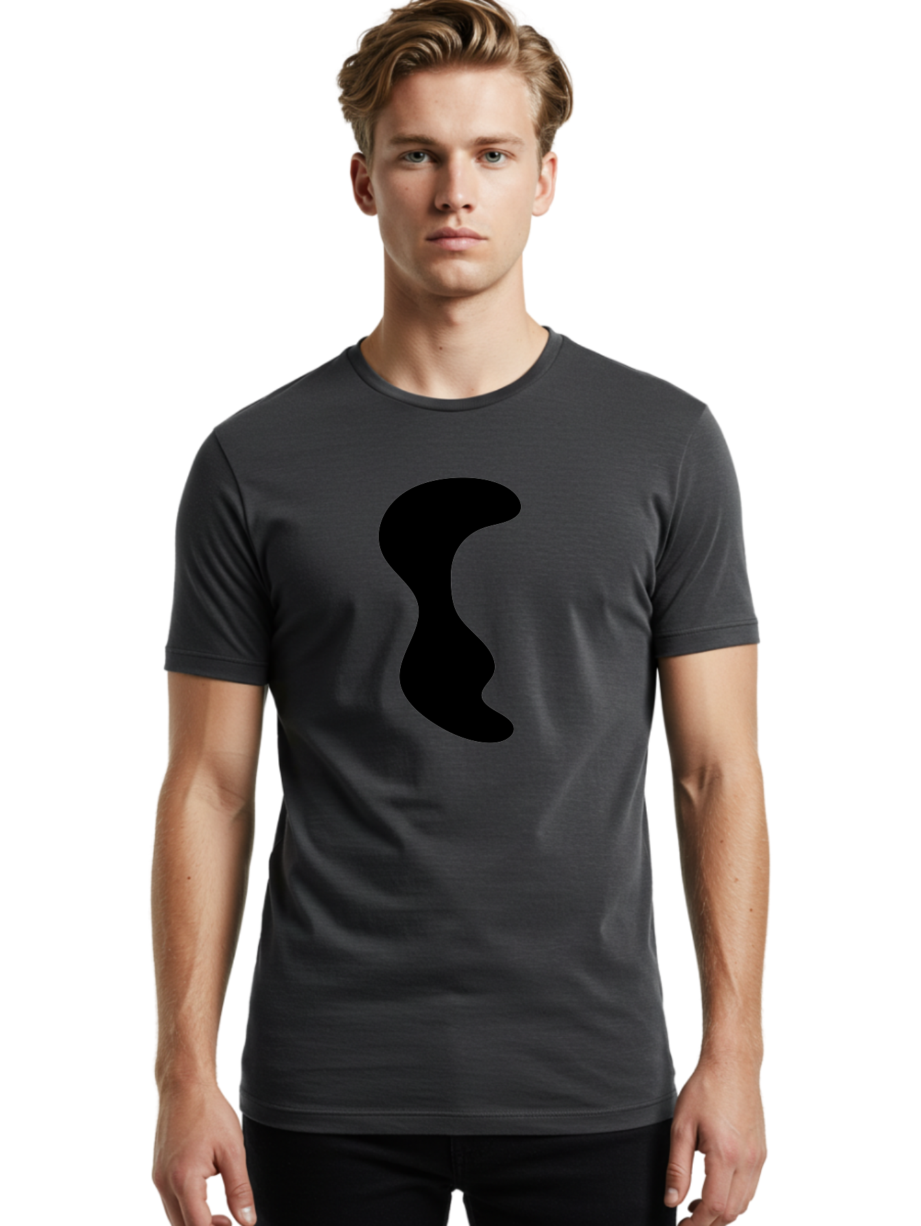 Black-Wavy-Shape Men'S Graphic Tee, 100% Cotton, Comfortable Casual Summer Wear, Machine Washable, Abstract Black Shape, Fluid Design, Modern Art, Sleek Silhouette, Minimalist Graphics, Dynamic Curve - Aaa399 6