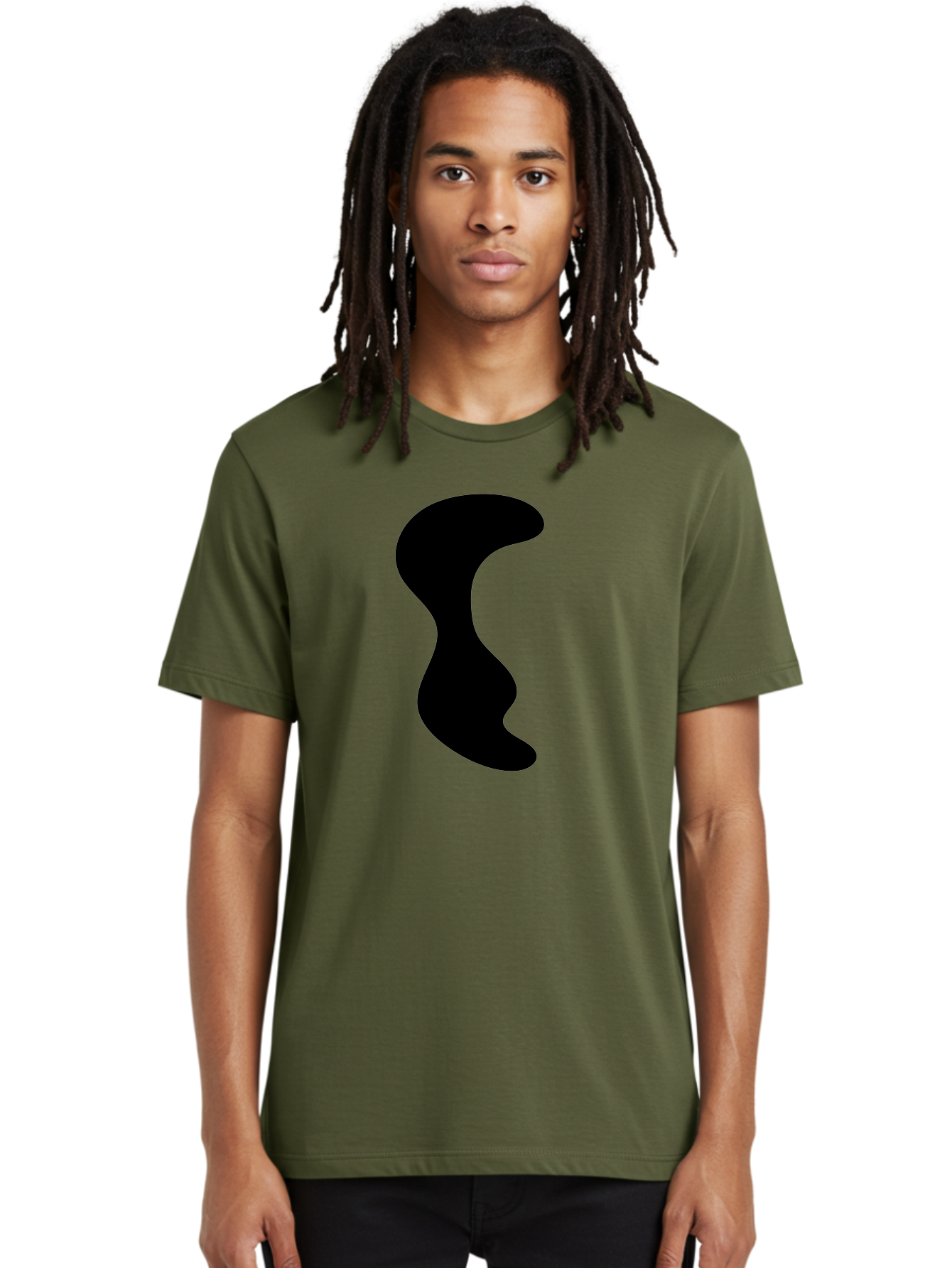 Black-Wavy-Shape Men'S Graphic Tee, 100% Cotton, Comfortable Casual Summer Wear, Machine Washable, Abstract Black Shape, Fluid Design, Modern Art, Sleek Silhouette, Minimalist Graphics, Dynamic Curve - Aaa399 24
