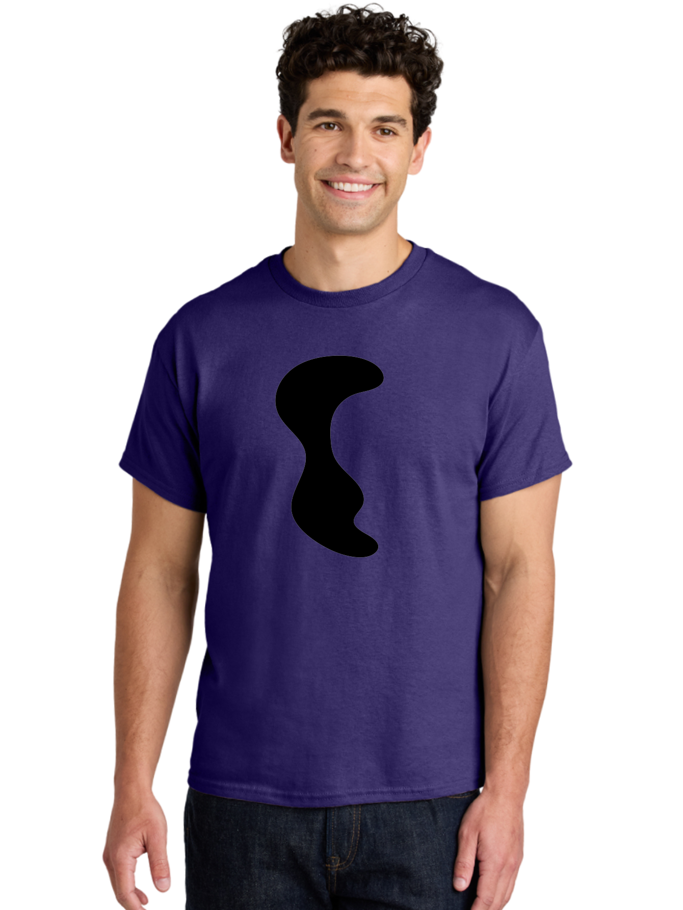 Black-Wavy-Shape Men'S Graphic Tee, 100% Cotton, Comfortable Casual Summer Wear, Machine Washable, Abstract Black Shape, Fluid Design, Modern Art, Sleek Silhouette, Minimalist Graphics, Dynamic Curve - Aaa399 8