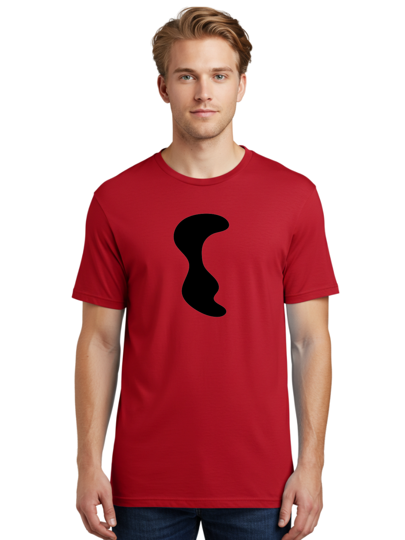 Black-Wavy-Shape Men'S Graphic Tee, 100% Cotton, Comfortable Casual Summer Wear, Machine Washable, Abstract Black Shape, Fluid Design, Modern Art, Sleek Silhouette, Minimalist Graphics, Dynamic Curve - Aaa399 4