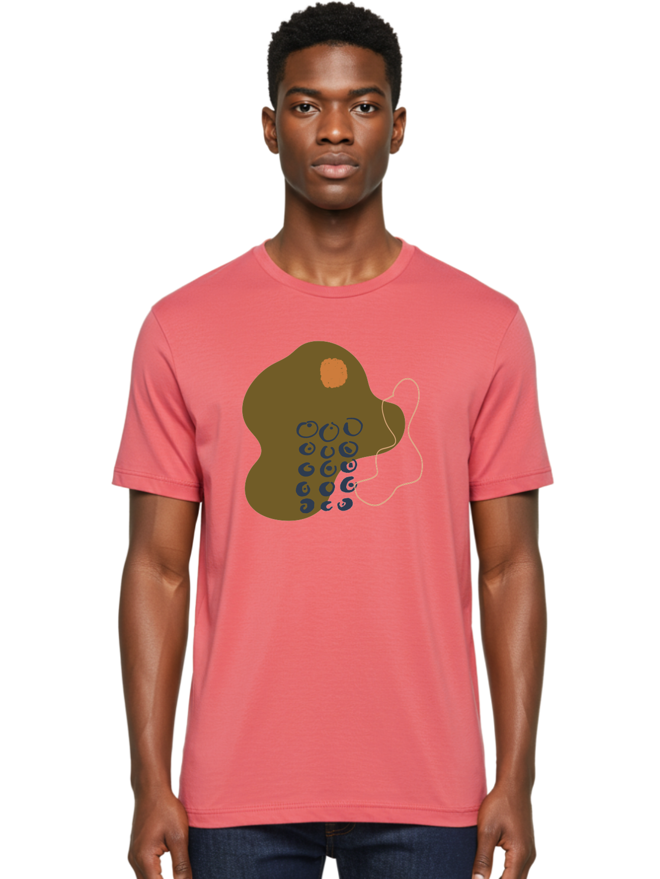 Brown-Blob Men'S Graphic Tee, 100% Cotton, Comfortable Casual Summer Wear, Machine Washable, Abstract Art, Modern Design, Blue Circles, Brown Blob, Irregular Shape, Creative Expression, Digital Illustration, Unique Pattern - Aaa403 18