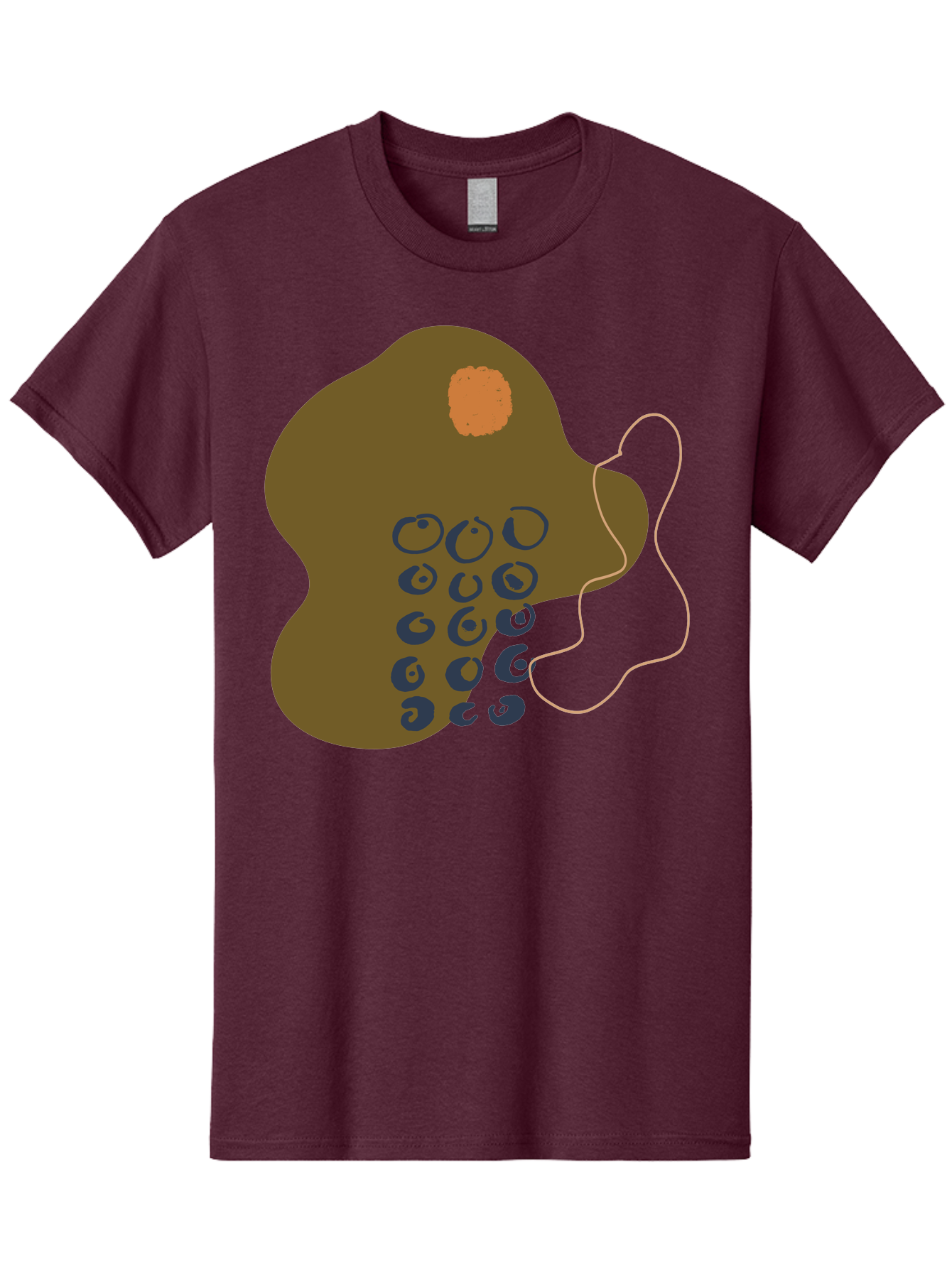 Brown-Blob Men'S Graphic Tee, 100% Cotton, Comfortable Casual Summer Wear, Machine Washable, Abstract Art, Modern Design, Blue Circles, Brown Blob, Irregular Shape, Creative Expression, Digital Illustration, Unique Pattern - Aaa403 25