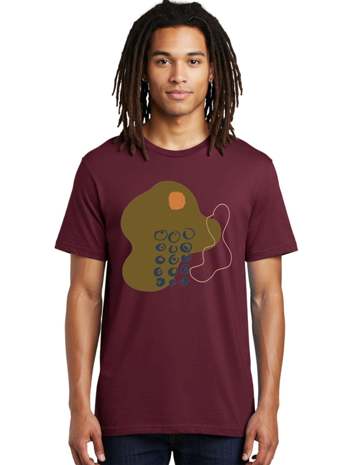 Brown-Blob Men'S Graphic Tee, 100% Cotton, Comfortable Casual Summer Wear, Machine Washable, Abstract Art, Modern Design, Blue Circles, Brown Blob, Irregular Shape, Creative Expression, Digital Illustration, Unique Pattern - Aaa403 26