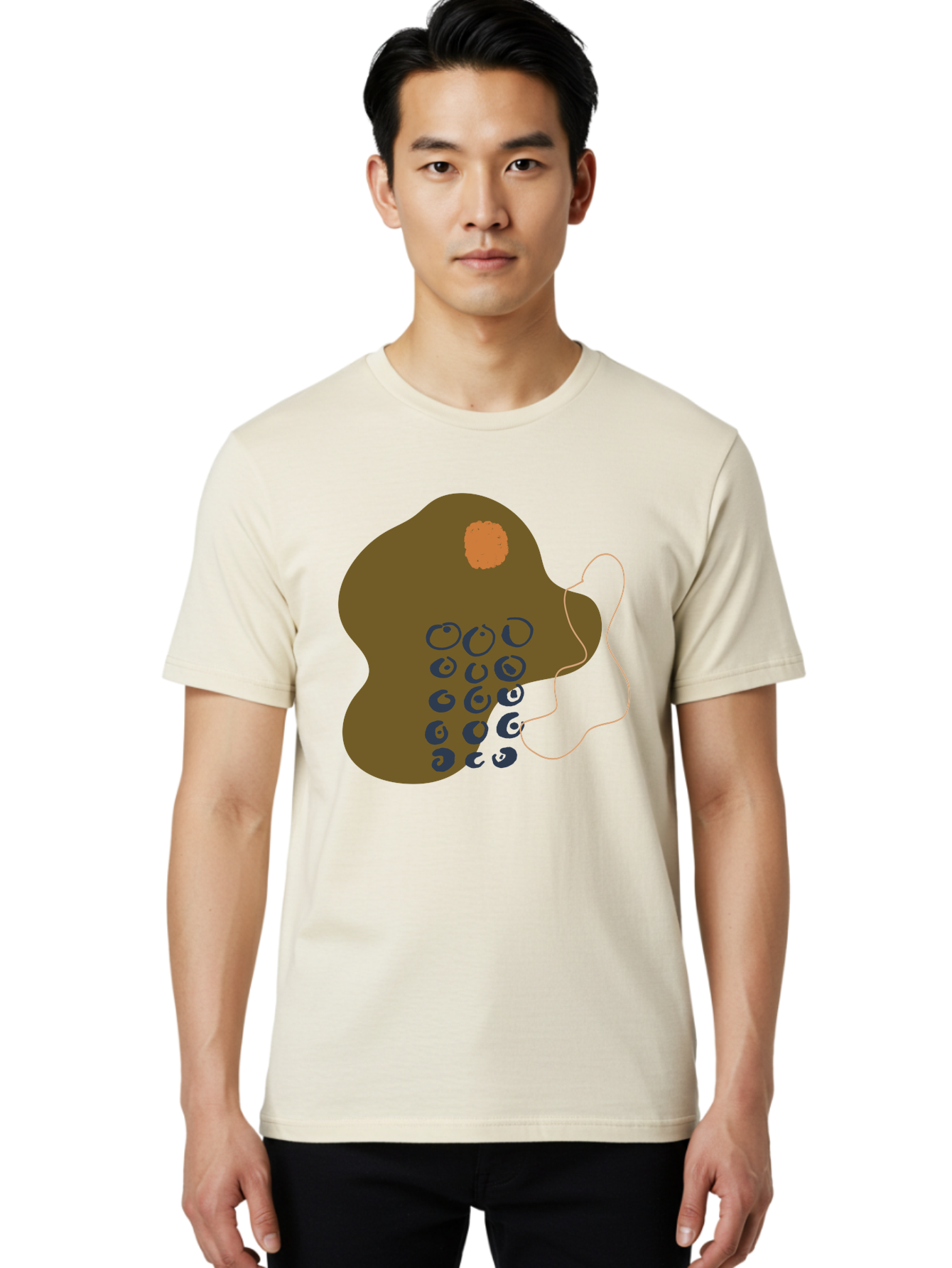Brown-Blob Men'S Graphic Tee, 100% Cotton, Comfortable Casual Summer Wear, Machine Washable, Abstract Art, Modern Design, Blue Circles, Brown Blob, Irregular Shape, Creative Expression, Digital Illustration, Unique Pattern - Aaa403 20