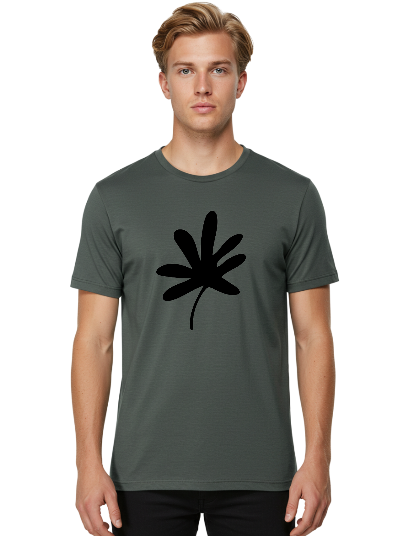 Cannabis-Leaf-2 Men'S Graphic Tee, 100% Cotton, Comfortable Casual Summer Wear, Machine Washable, Cannabis Leaf, Marijuana Symbol, Seven Pointed Leaf, Black Silhouette, Simple Design, Graphic Icon, Cannabis Culture, Weed Leaf - Aaa407 4