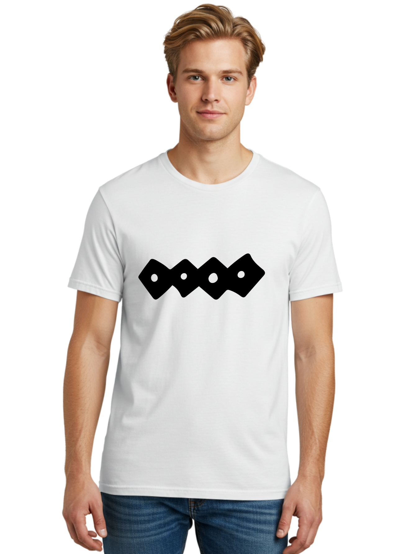 Chain-Links Men'S Graphic Tee, 100% Cotton, Comfortable Casual Summer Wear, Machine Washable, Black Logo Design, Minimalist Branding, Circular Elements, Modern Graphic Design, Abstract Symbol, Corporate Identity - Aaa411 30