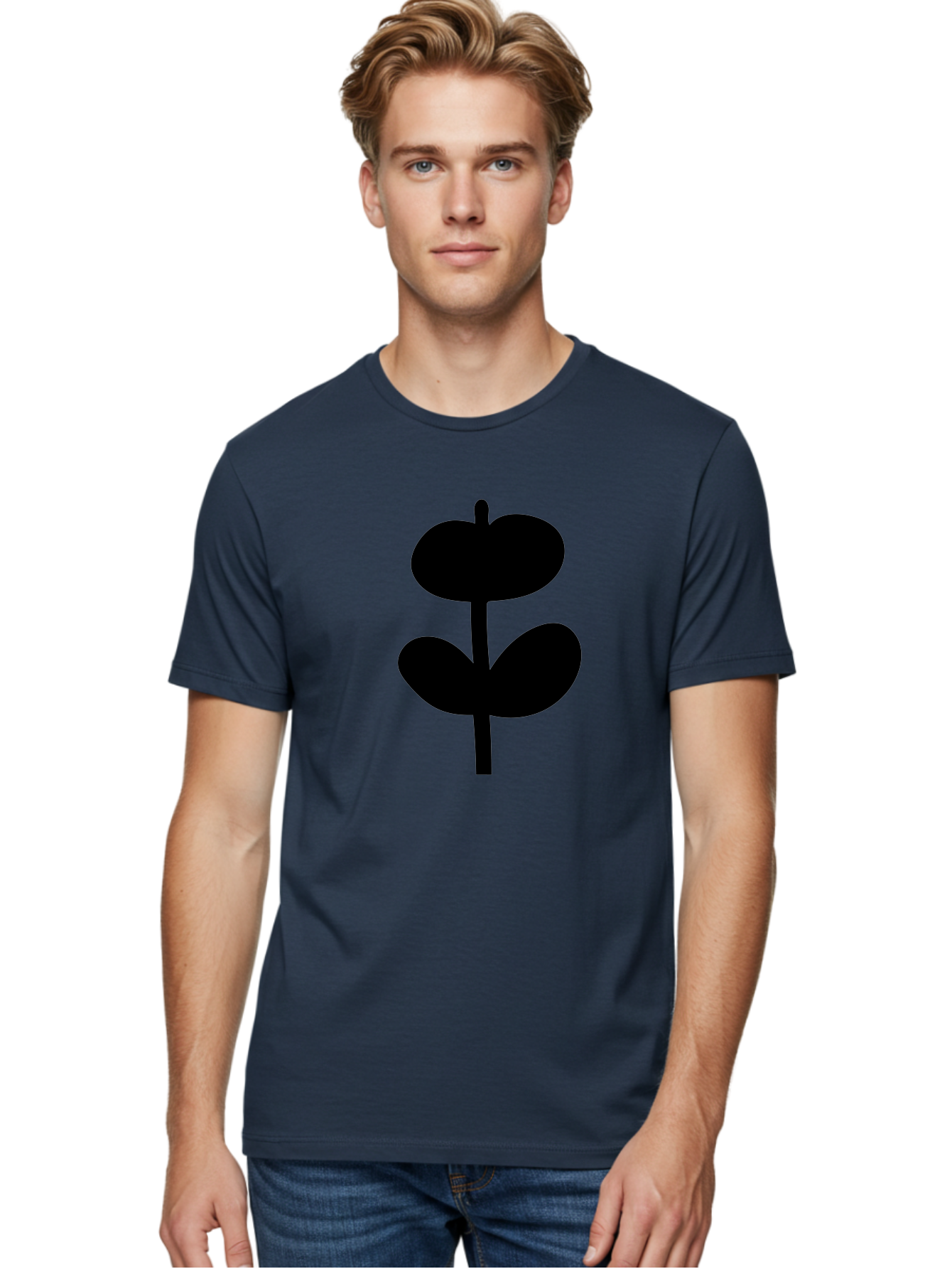 Clover-Silhouette Men'S Graphic Tee, 100% Cotton, Comfortable Casual Summer Wear, Machine Washable, Clover Icon, Shamrock Symbol, Three-Leafed Plant, Simple Design, Minimalist Illustration, Black Silhouette - Aaa414 20