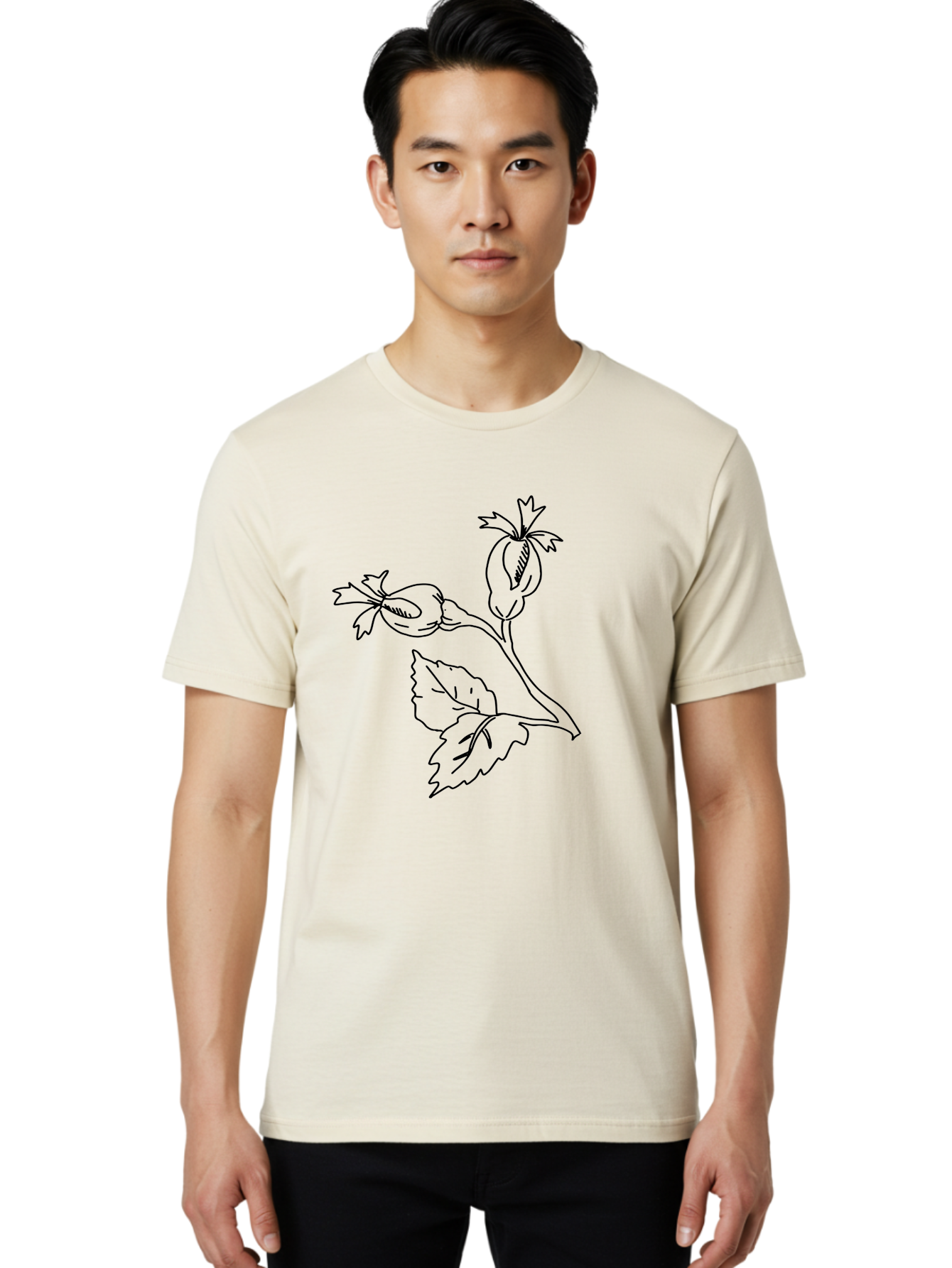 Cotton-Plant Men'S Graphic Tee, 100% Cotton, Comfortable Casual Summer Wear, Machine Washable, Cotton Plant Illustration, Cotton Buds, Simple Line Art, Minimalist Design, Botanical Drawing, Organic Shapes - Aaa417 18
