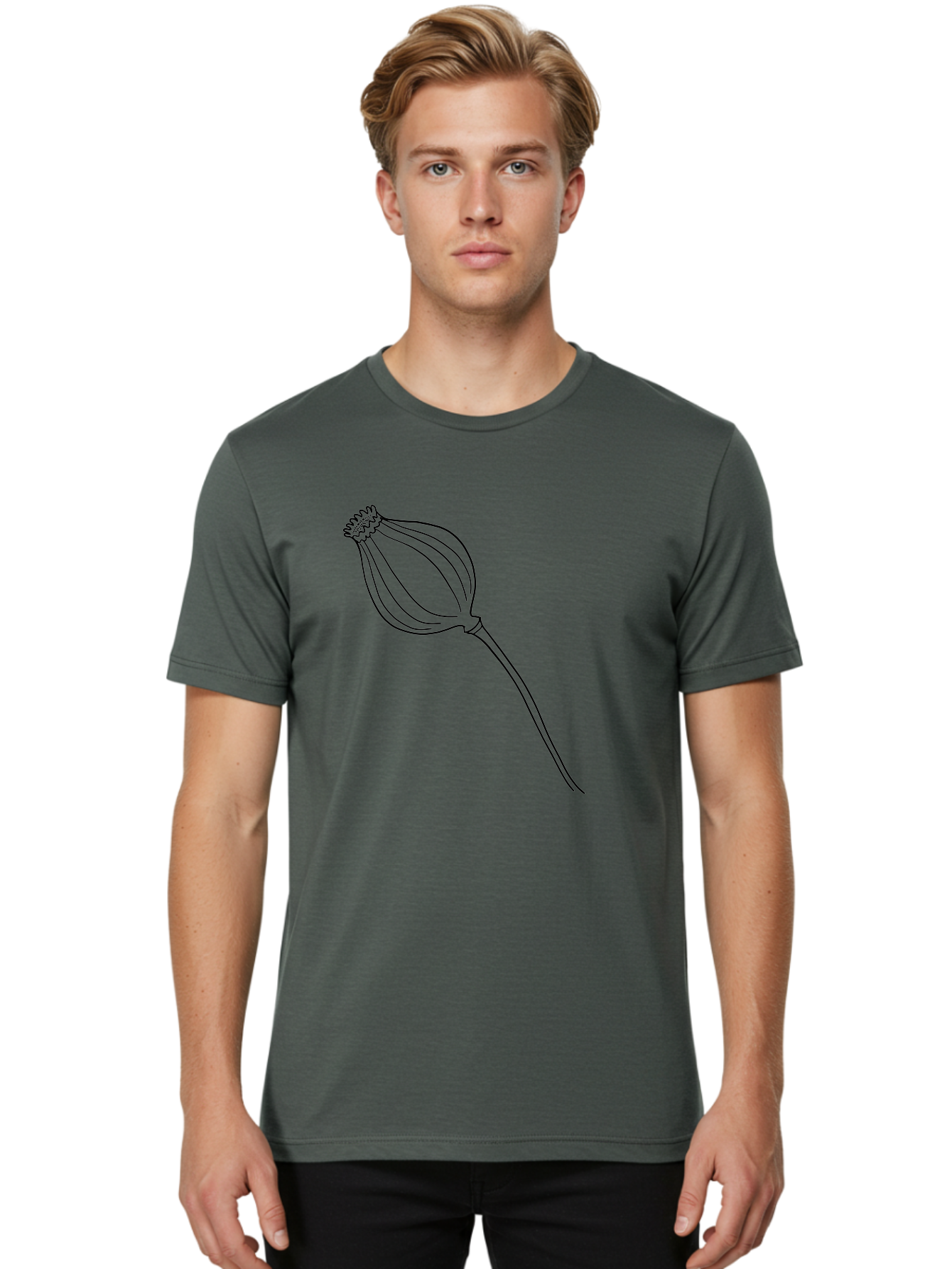Dried-Poppy Men'S Graphic Tee, 100% Cotton, Comfortable Casual Summer Wear, Machine Washable, Simple Line Art, Minimalist Design, Flower Bud, Botanical Illustration, Elegant Lines, Delicate Form, Black Outline - Aaa425 30