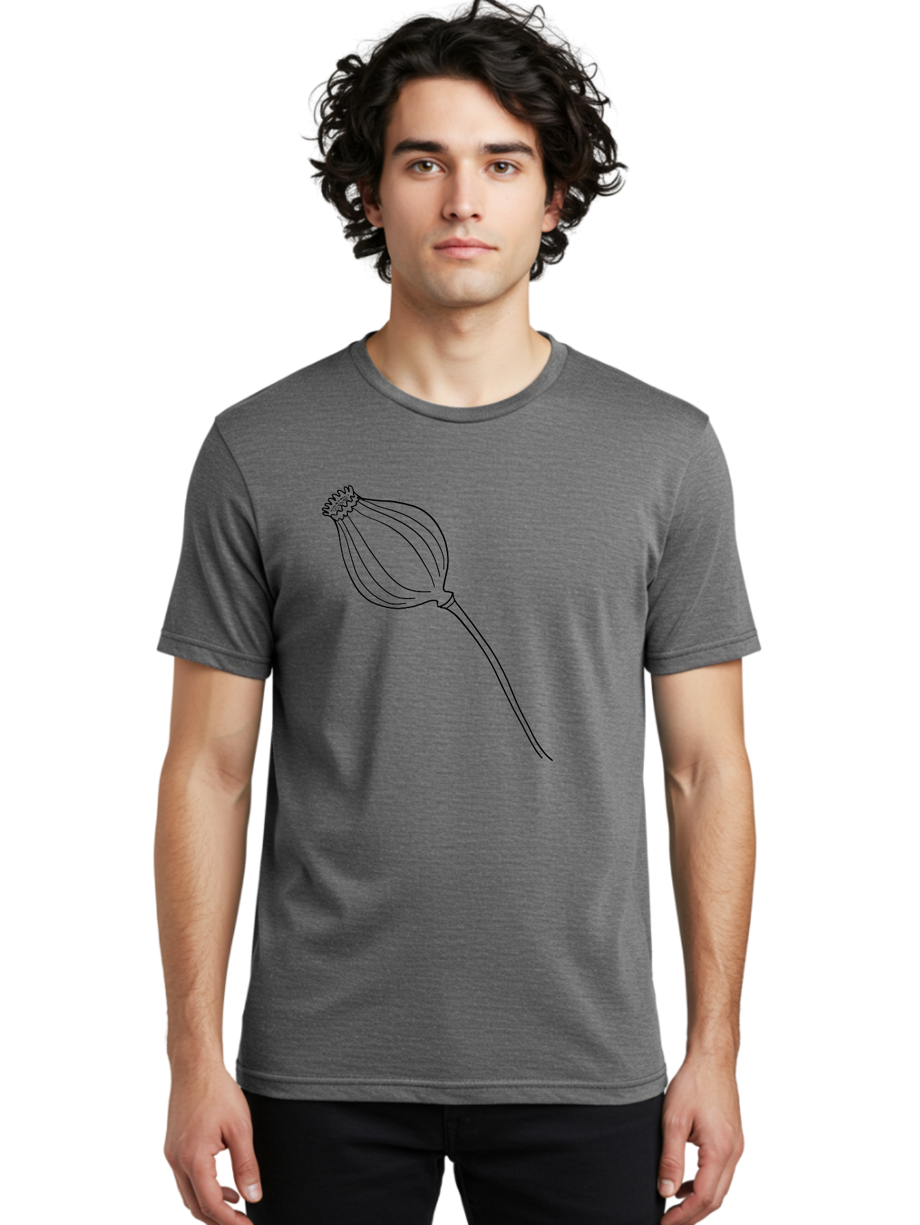 Dried-Poppy Men'S Graphic Tee, 100% Cotton, Comfortable Casual Summer Wear, Machine Washable, Simple Line Art, Minimalist Design, Flower Bud, Botanical Illustration, Elegant Lines, Delicate Form, Black Outline - Aaa425 8