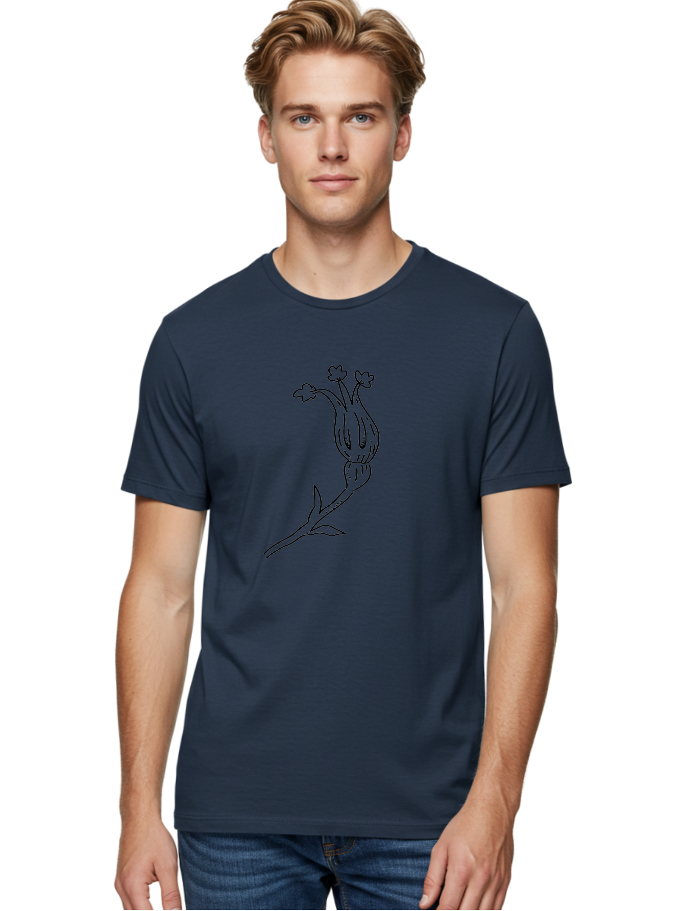 Flower-Illustration Men'S Graphic Tee, 100% Cotton, Comfortable Casual Summer Wear, Machine Washable, Simple Flower Drawing, Minimalist Art, Black Outline, Stylized Blooms, Hand-Drawn Illustration, Floral Design, Cartoon Flower - Aaa433 20