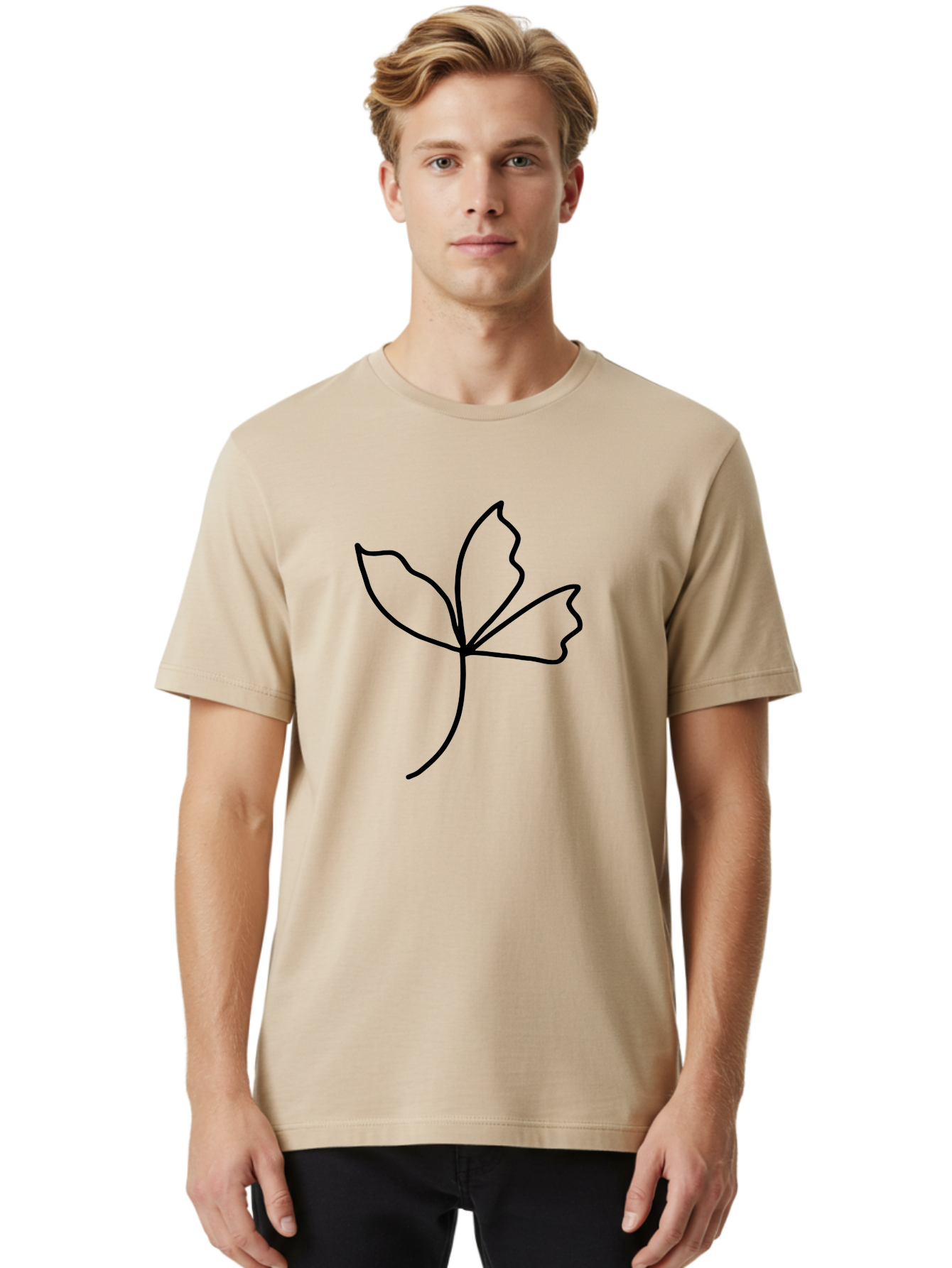 Flower-Outline Men'S Graphic Tee, 100% Cotton, Comfortable Casual Summer Wear, Machine Washable, Four Leaf Clover, Leafy Greens, Symbolic Icon, Minimalist Design, Simple Line Art, Stylized Clover, Elegant Graphics - Aaa434 10