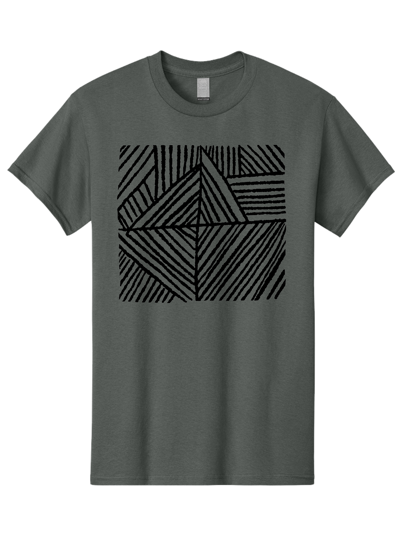 Geometric-Pattern Men'S Graphic Tee, 100% Cotton, Comfortable Casual Summer Wear, Machine Washable, Geometric Pattern, Black Lines, Abstract Design, Modern Art, Optical Illusion, Diagonal Lines, Triangle Shapes, Minimalist Style - Aaa436 3