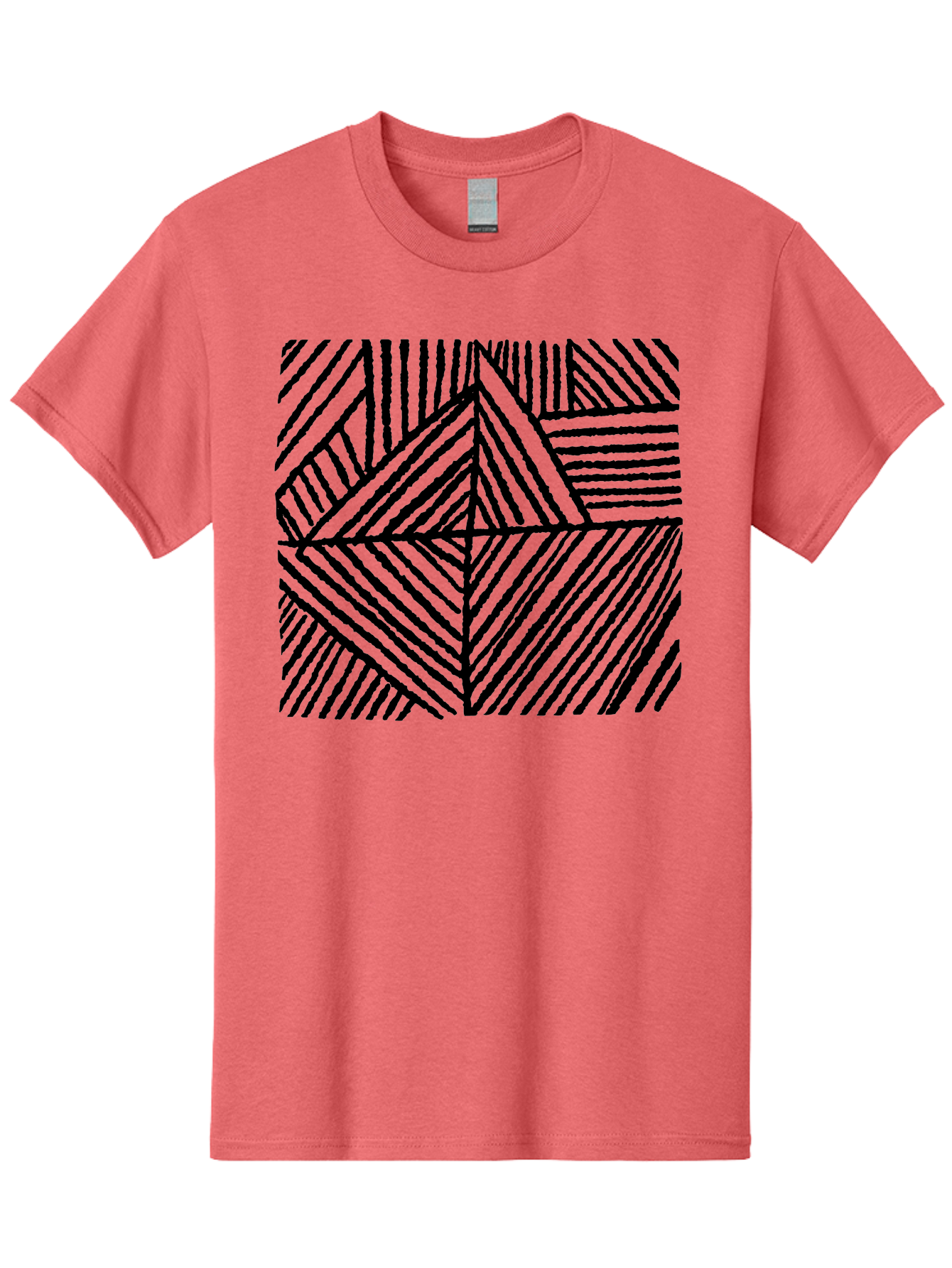 Geometric-Pattern Men'S Graphic Tee, 100% Cotton, Comfortable Casual Summer Wear, Machine Washable, Geometric Pattern, Black Lines, Abstract Design, Modern Art, Optical Illusion, Diagonal Lines, Triangle Shapes, Minimalist Style - Aaa436 5