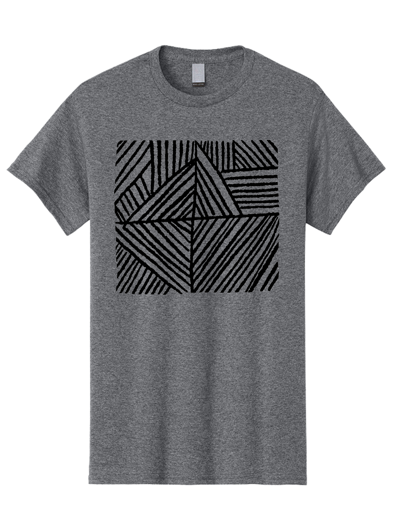 Geometric-Pattern Men'S Graphic Tee, 100% Cotton, Comfortable Casual Summer Wear, Machine Washable, Geometric Pattern, Black Lines, Abstract Design, Modern Art, Optical Illusion, Diagonal Lines, Triangle Shapes, Minimalist Style - Aaa436 9