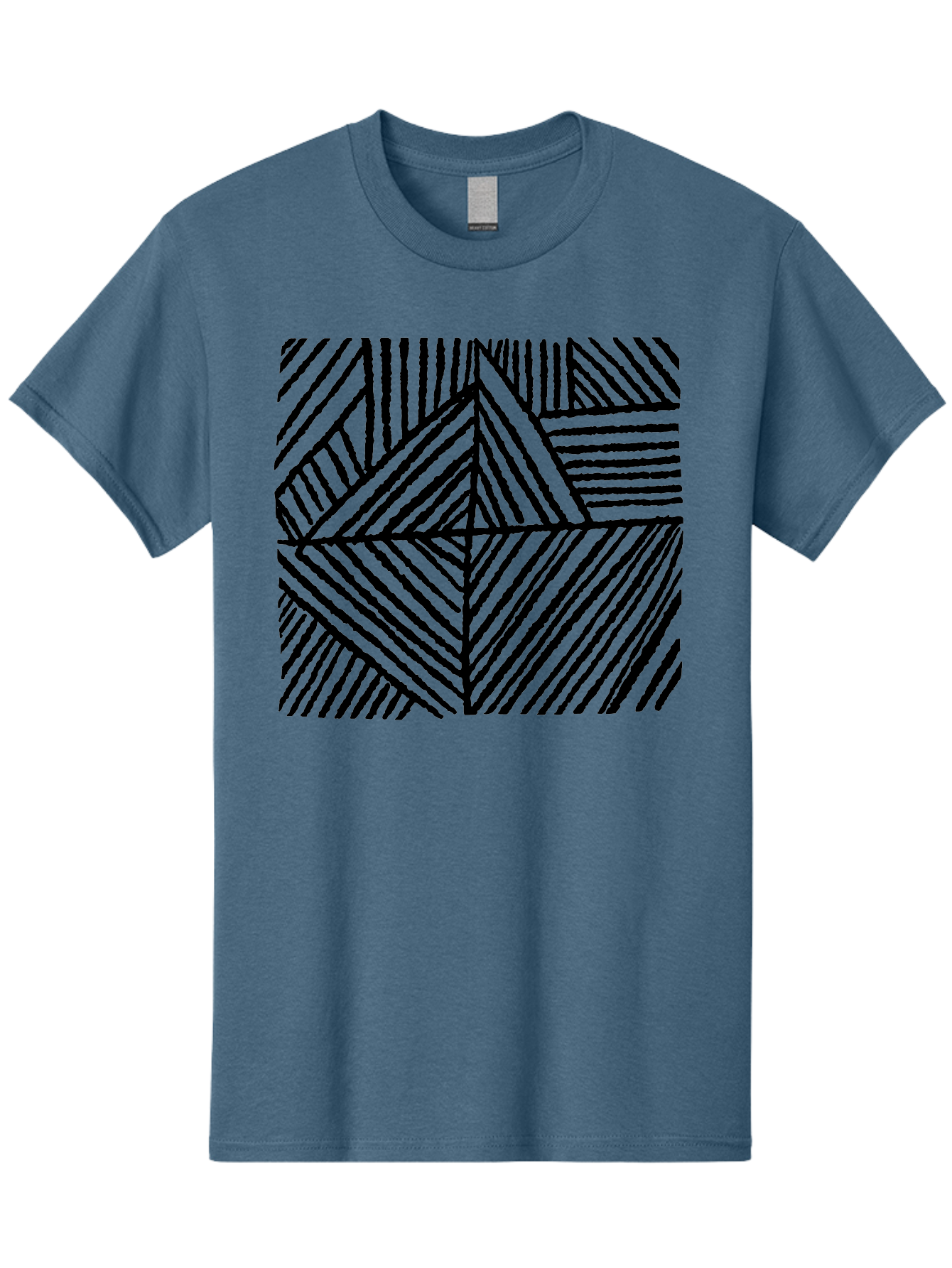 Geometric-Pattern Men'S Graphic Tee, 100% Cotton, Comfortable Casual Summer Wear, Machine Washable, Geometric Pattern, Black Lines, Abstract Design, Modern Art, Optical Illusion, Diagonal Lines, Triangle Shapes, Minimalist Style - Aaa436 11
