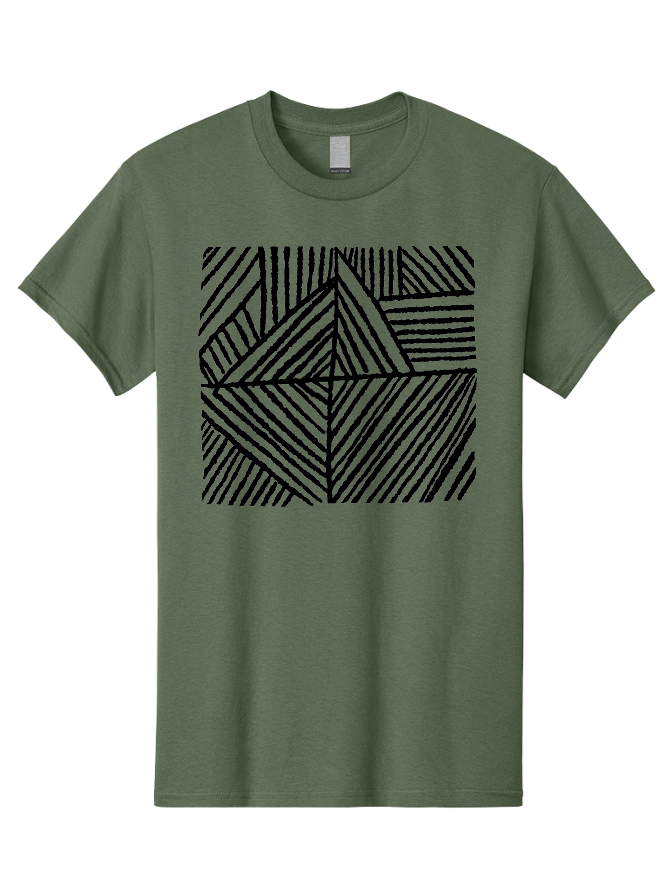 Geometric-Pattern Men'S Graphic Tee, 100% Cotton, Comfortable Casual Summer Wear, Machine Washable, Geometric Pattern, Black Lines, Abstract Design, Modern Art, Optical Illusion, Diagonal Lines, Triangle Shapes, Minimalist Style - Aaa436 15