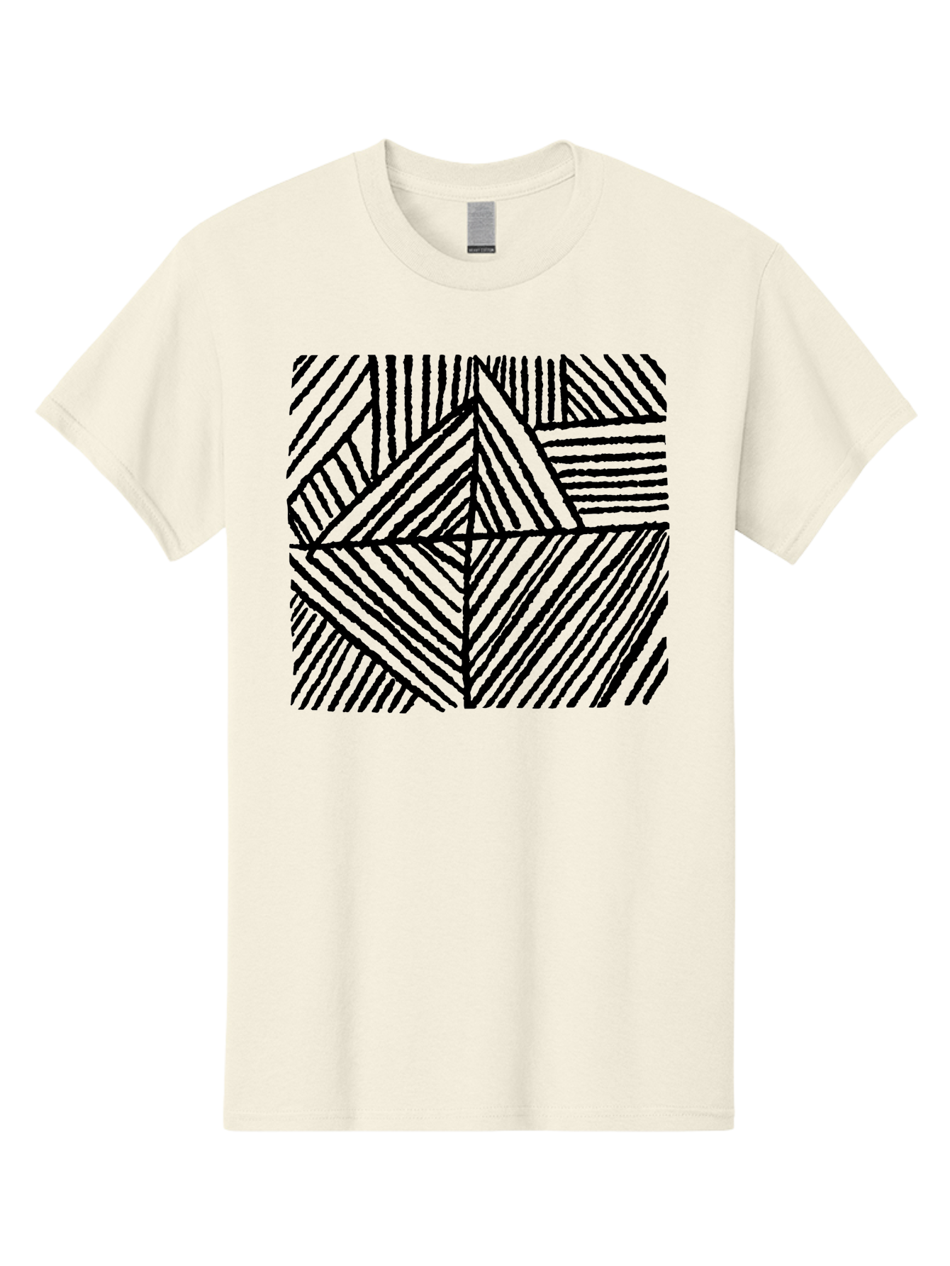 Geometric-Pattern Men'S Graphic Tee, 100% Cotton, Comfortable Casual Summer Wear, Machine Washable, Geometric Pattern, Black Lines, Abstract Design, Modern Art, Optical Illusion, Diagonal Lines, Triangle Shapes, Minimalist Style - Aaa436 17
