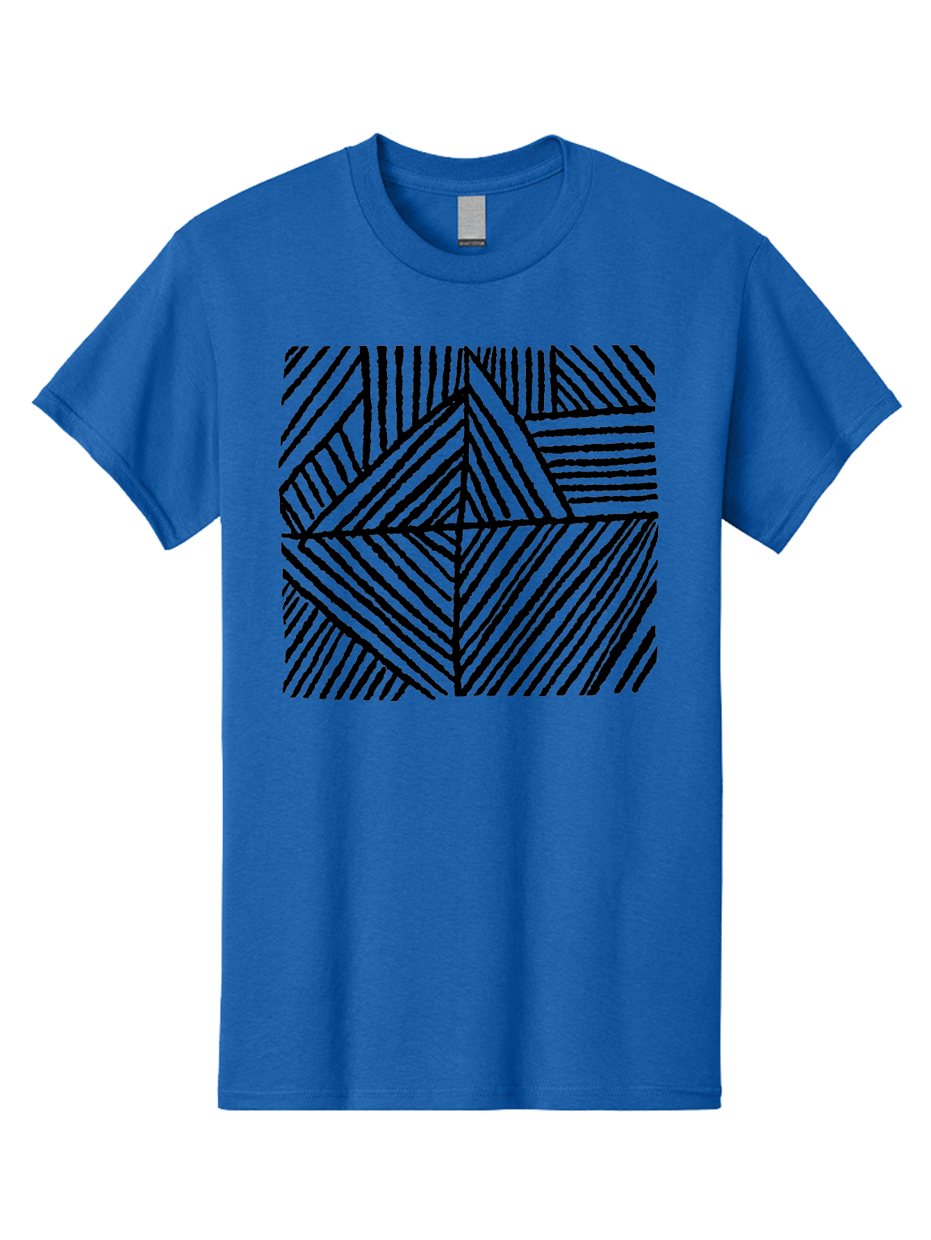 Geometric-Pattern Men'S Graphic Tee, 100% Cotton, Comfortable Casual Summer Wear, Machine Washable, Geometric Pattern, Black Lines, Abstract Design, Modern Art, Optical Illusion, Diagonal Lines, Triangle Shapes, Minimalist Style - Aaa436 25