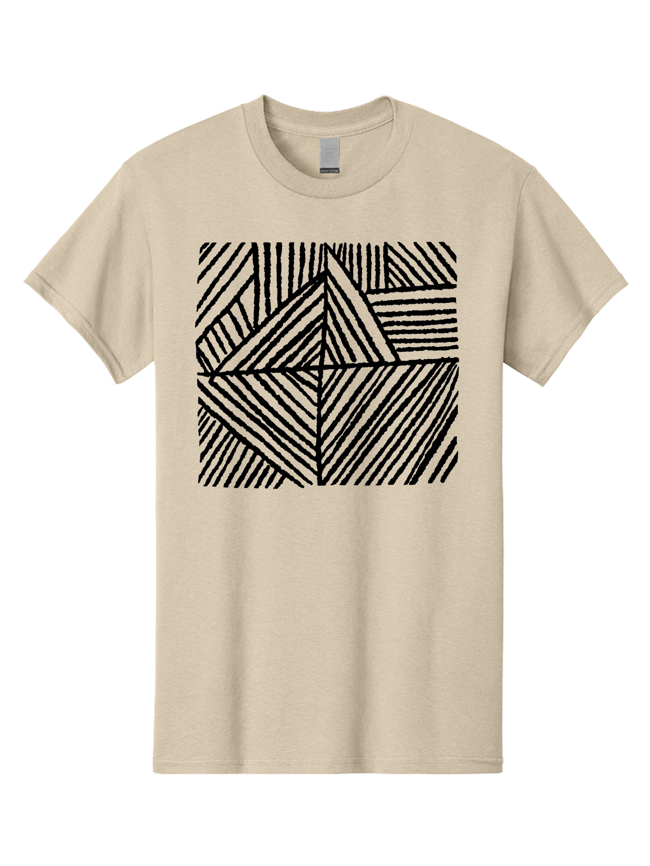Geometric-Pattern Men'S Graphic Tee, 100% Cotton, Comfortable Casual Summer Wear, Machine Washable, Geometric Pattern, Black Lines, Abstract Design, Modern Art, Optical Illusion, Diagonal Lines, Triangle Shapes, Minimalist Style - Aaa436 27