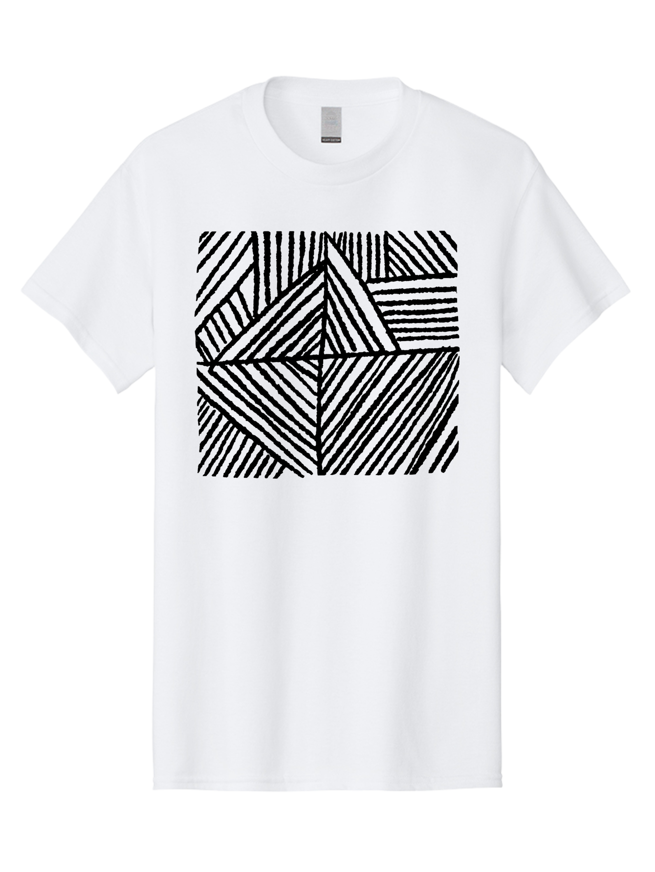 Geometric-Pattern Men'S Graphic Tee, 100% Cotton, Comfortable Casual Summer Wear, Machine Washable, Geometric Pattern, Black Lines, Abstract Design, Modern Art, Optical Illusion, Diagonal Lines, Triangle Shapes, Minimalist Style - Aaa436 29