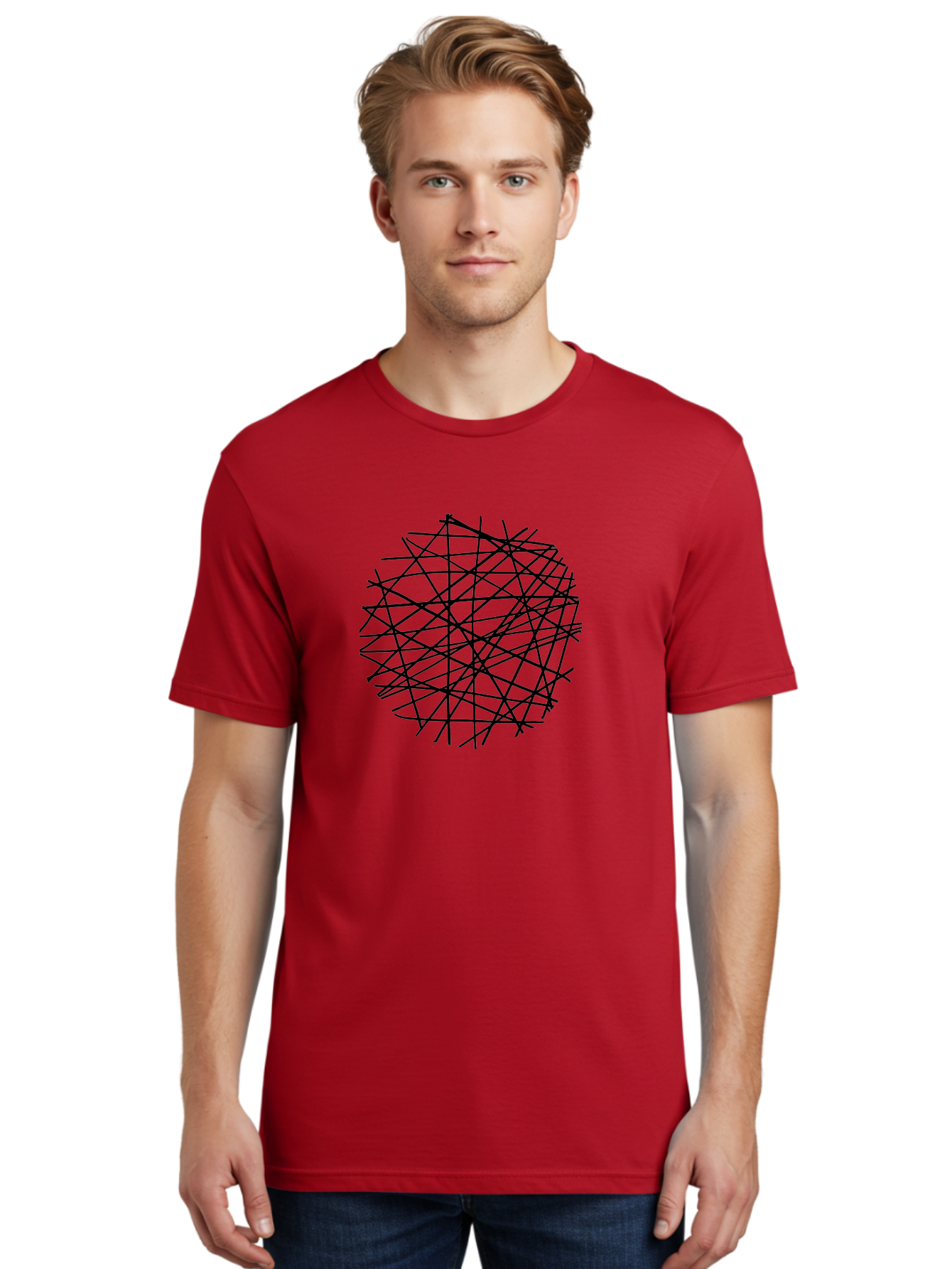 Intersecting-Lines Men'S Graphic Tee, 100% Cotton, Comfortable Casual Summer Wear, Machine Washable, Abstract Art, Chaotic Lines, Black Lines, Intersecting Lines, Complex Pattern, Modern Design, Graphic Illustration - Aaa439 20