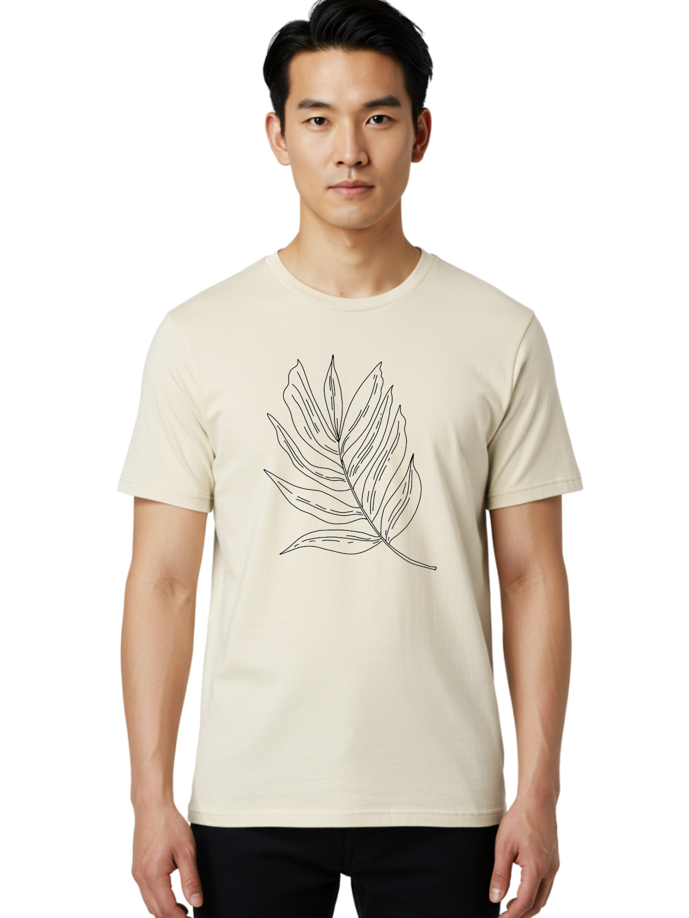 Leaf-Illustration Men'S Graphic Tee, 100% Cotton, Comfortable Casual Summer Wear, Machine Washable, Simple Leaf Illustration, Black Outline, Minimalist Design, Botanical Art, Hand-Drawn Leaf, Natural Elements, Foliage Graphic, - Aaa446 18